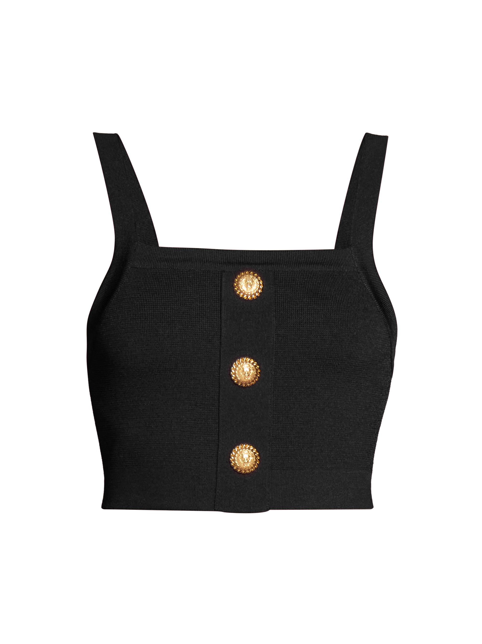Balmain Women's Button-Detail Square Neck Crop Top - Noir