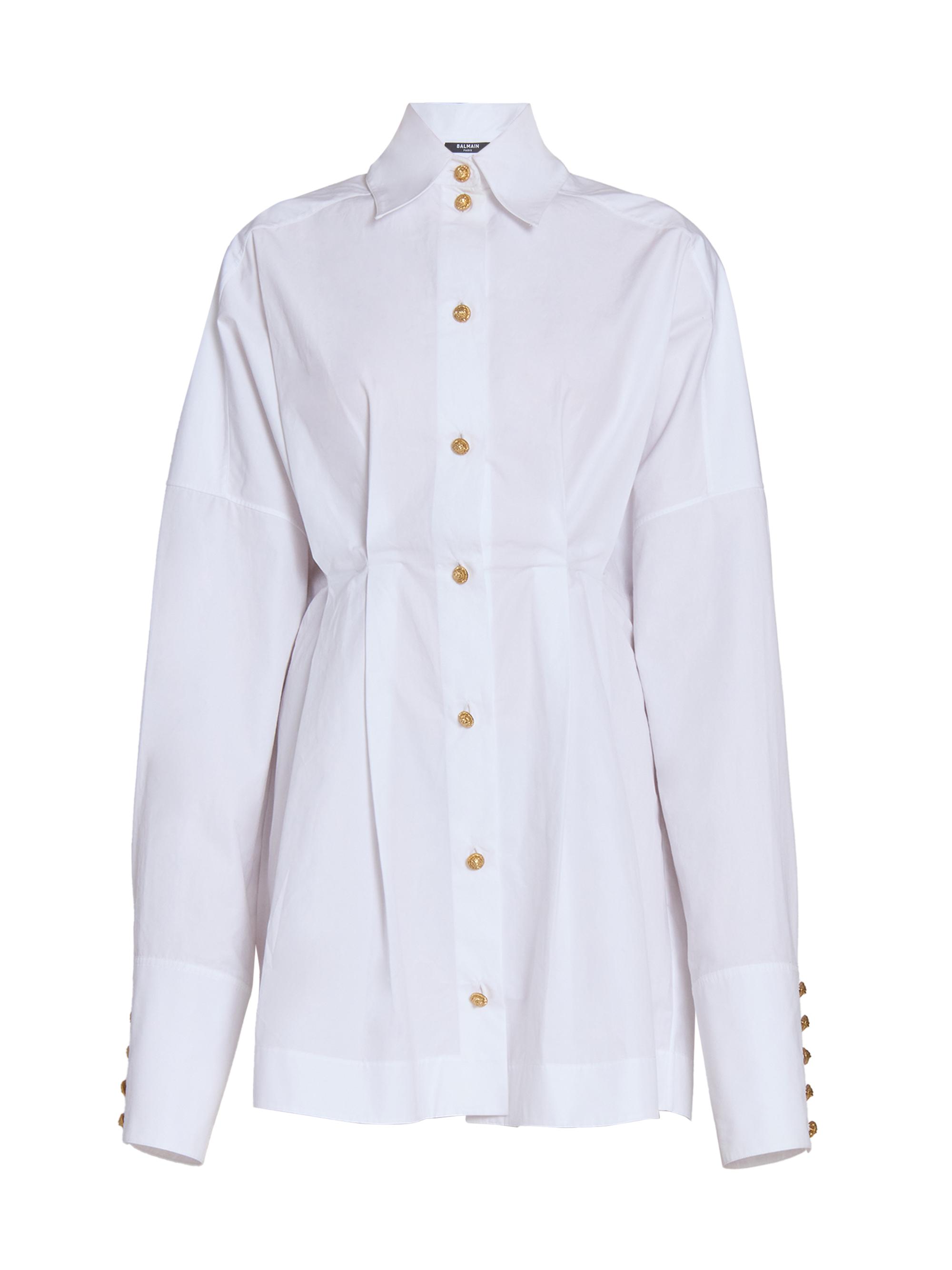 Balmain Women's Poplin Cotton Oversized Mini-Shirtdress - Blanc Optique