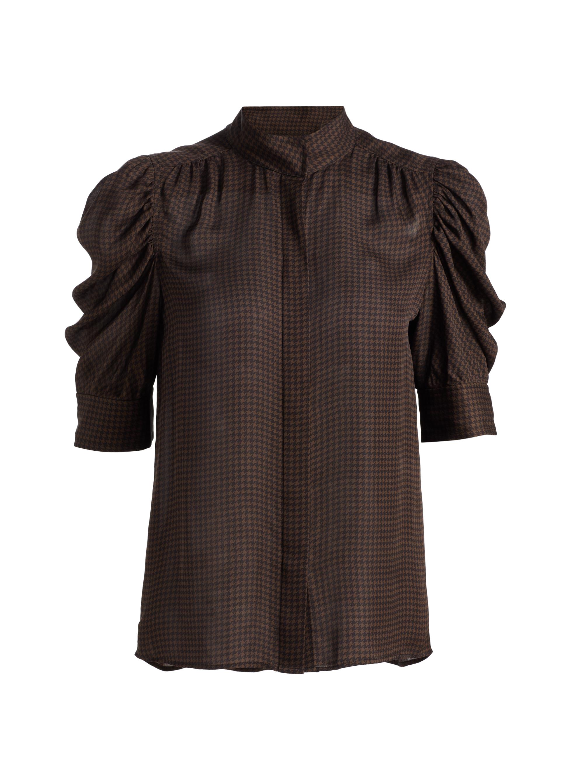 FRAME Women's The Gillian Houndstooth Silk Top - Americano Multi