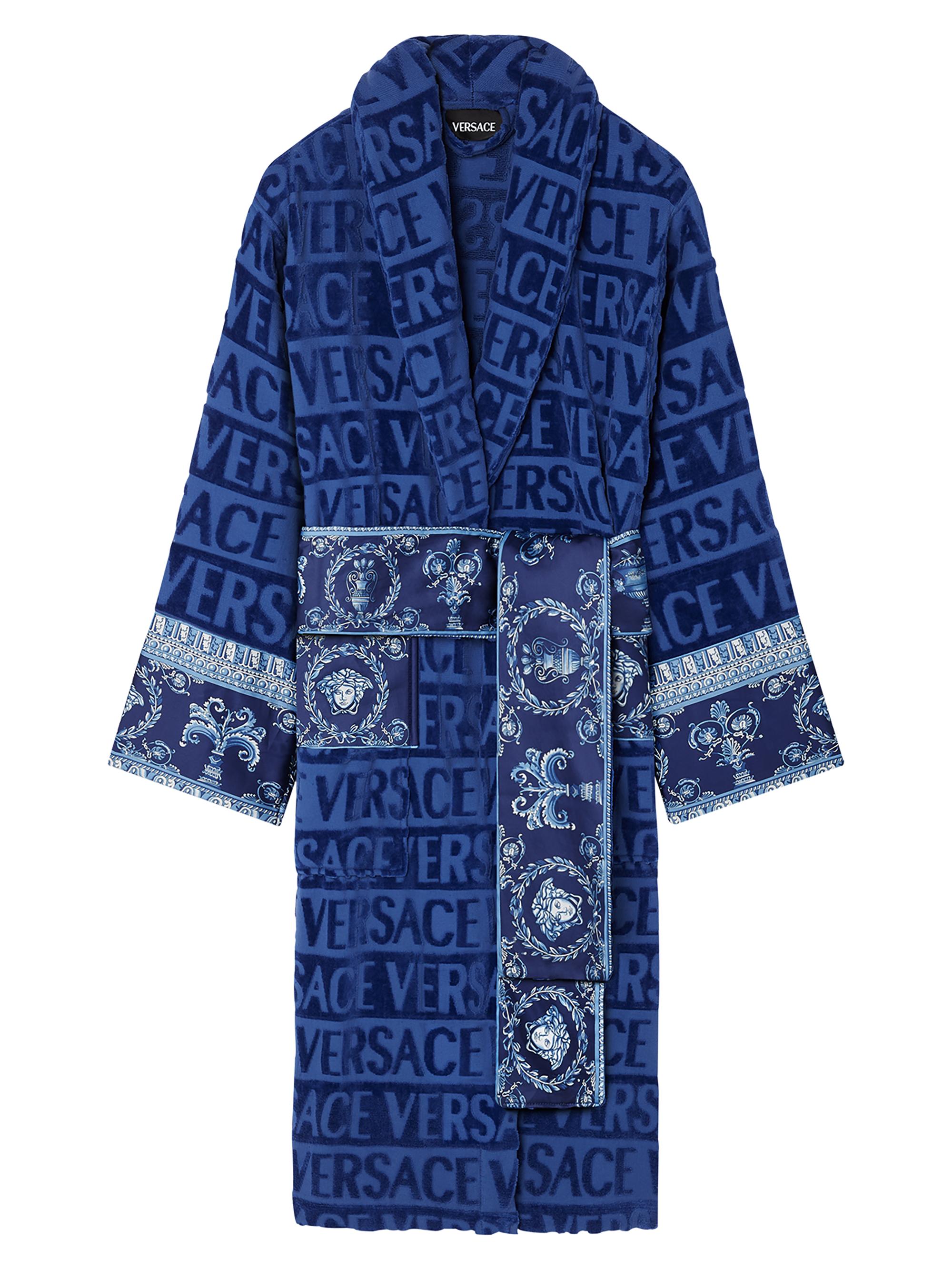 Versace Men's I Heart Baroque Cotton Terry Bathrobe - Sodalite Blue
