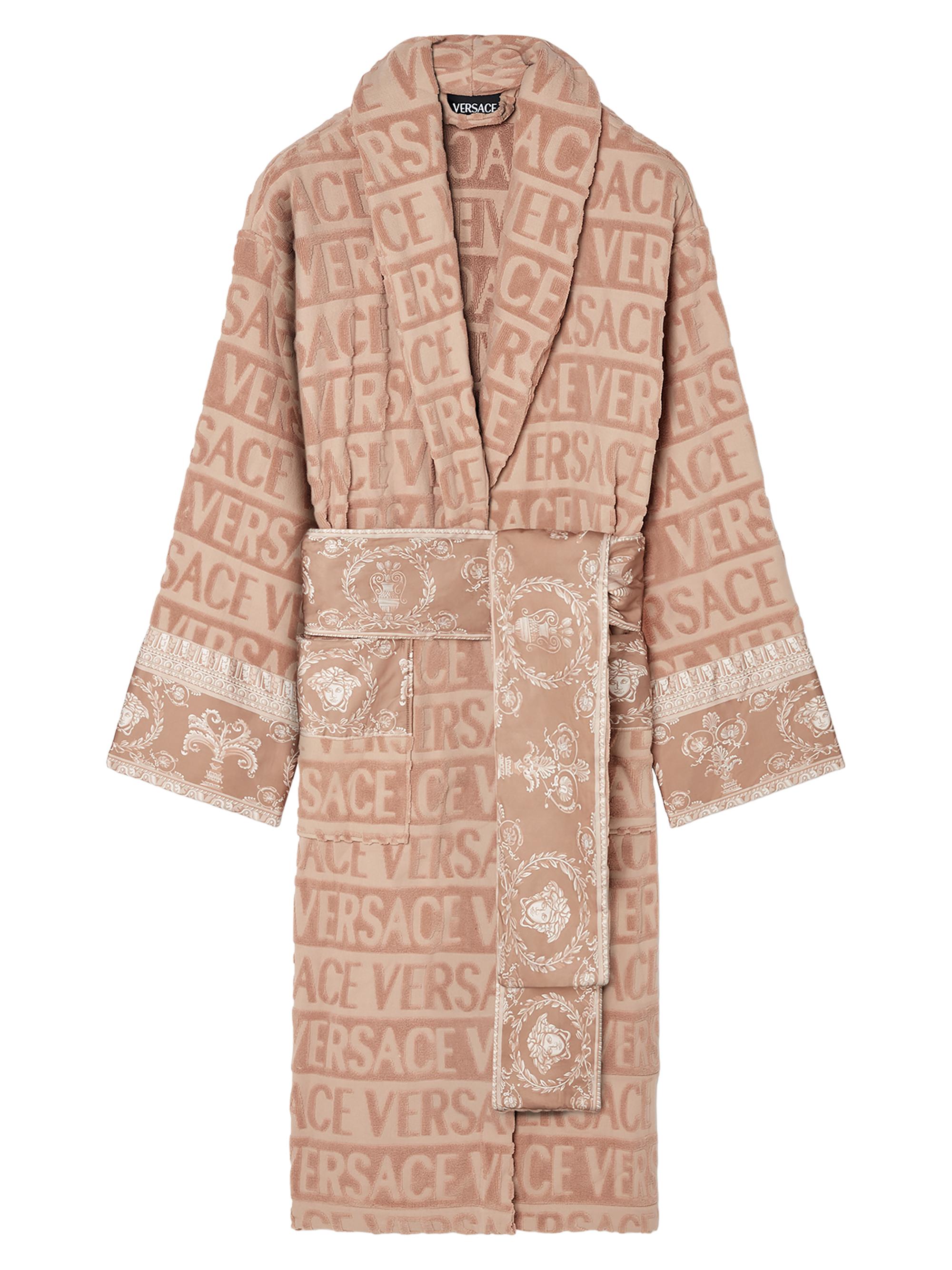 Versace Men's I Heart Baroque Cotton Terry Bathrobe - Warm Taupe