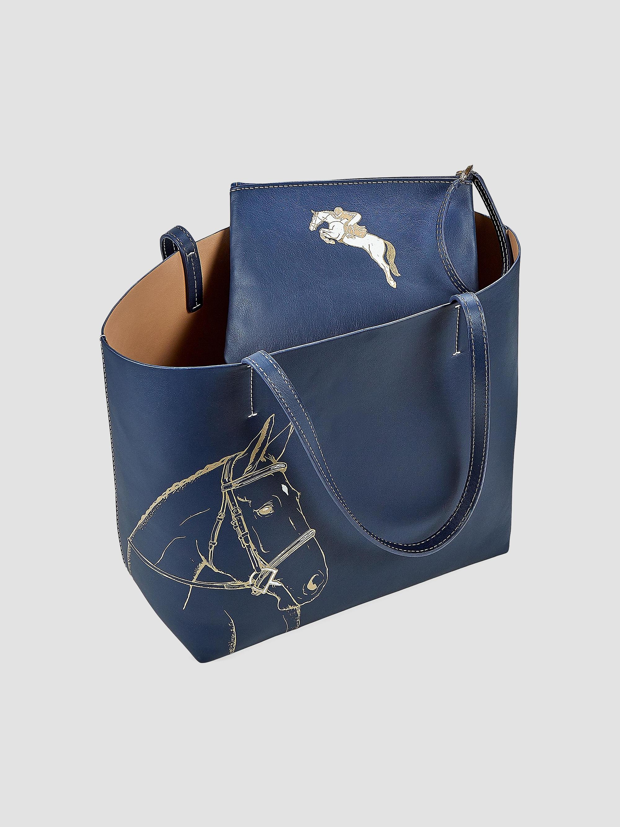 GiGi New York Women's Melissa Bamber x  Hunter Horse-Embossed Leather Tote Bag - Navy | Thumbnail 3