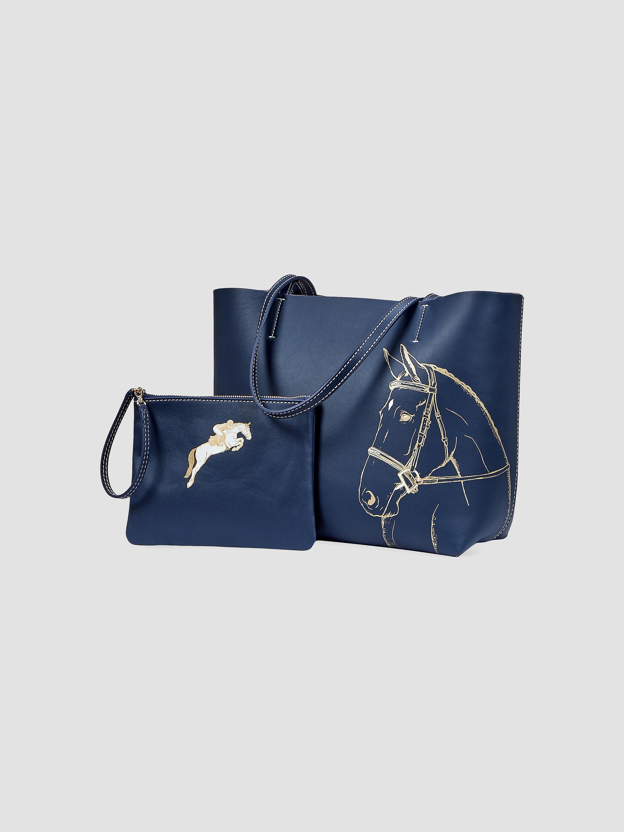 GiGi New York Women's Melissa Bamber x  Hunter Horse-Embossed Leather Tote Bag - Navy | Thumbnail 6