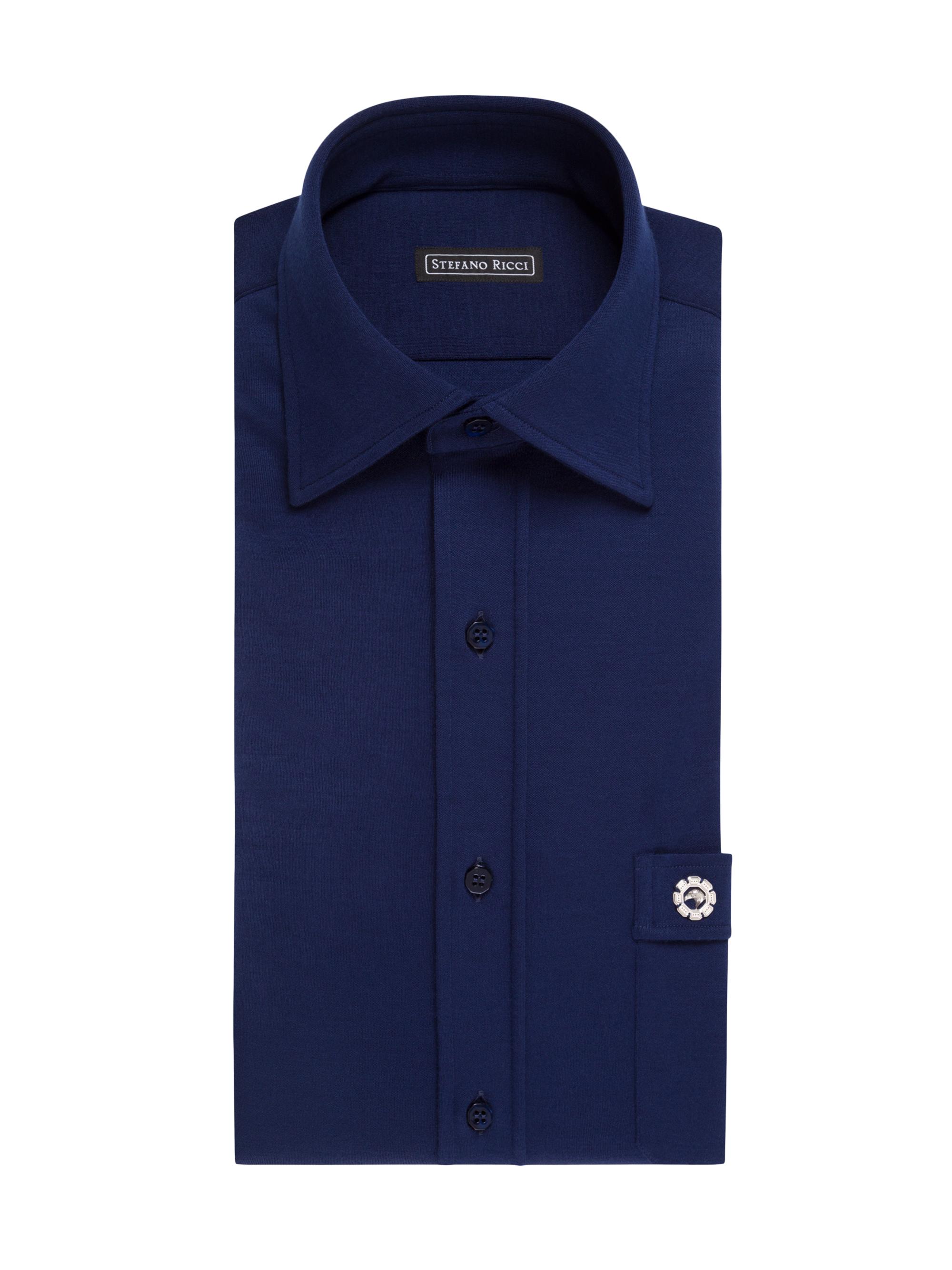 Stefano Ricci Men's Refined Wool Jersey Dress Shirt - Dark Blue