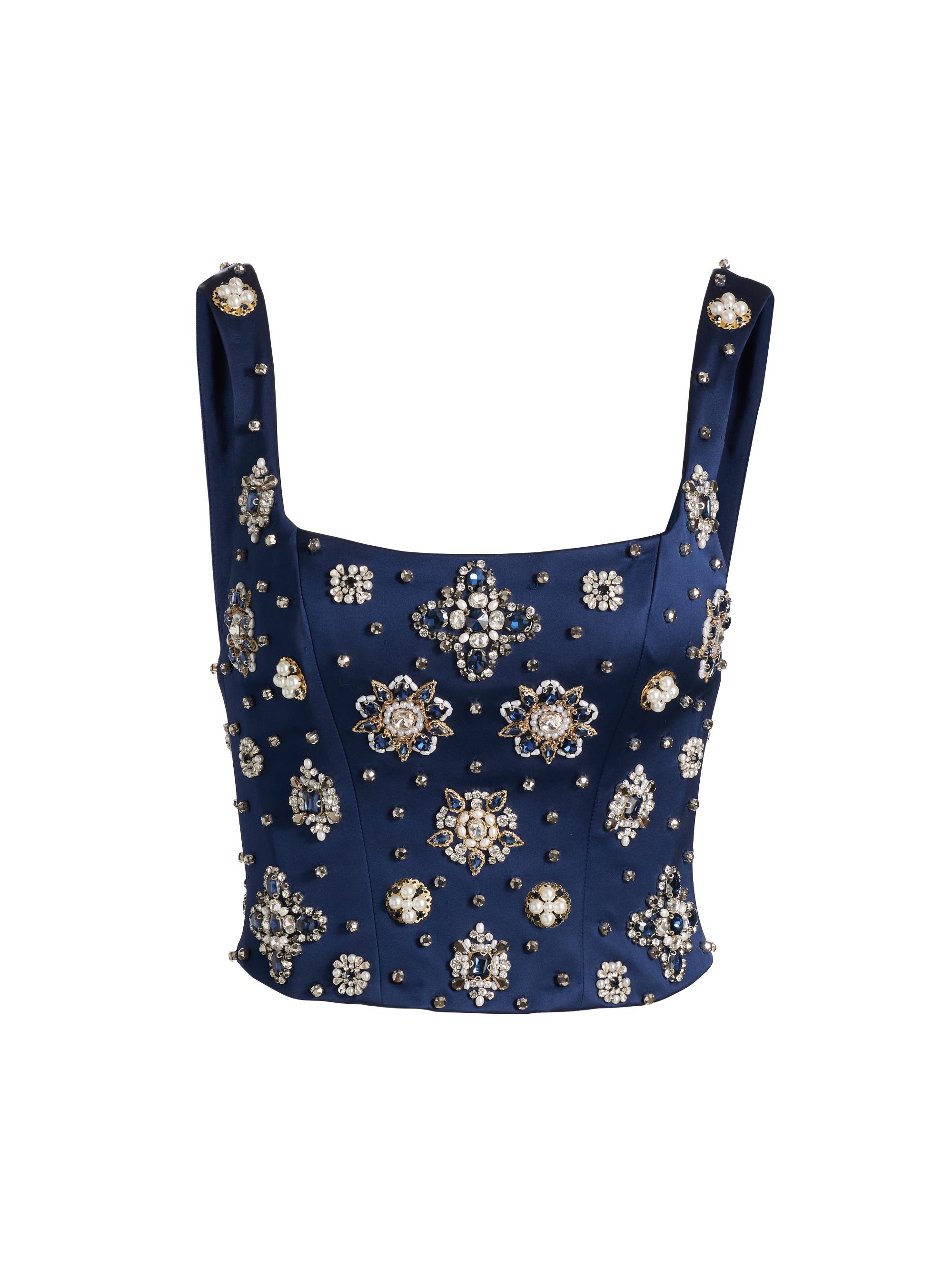 ALICE + OLIVIA Women's Lilianna Embellished Corset Top - Midnight Blue