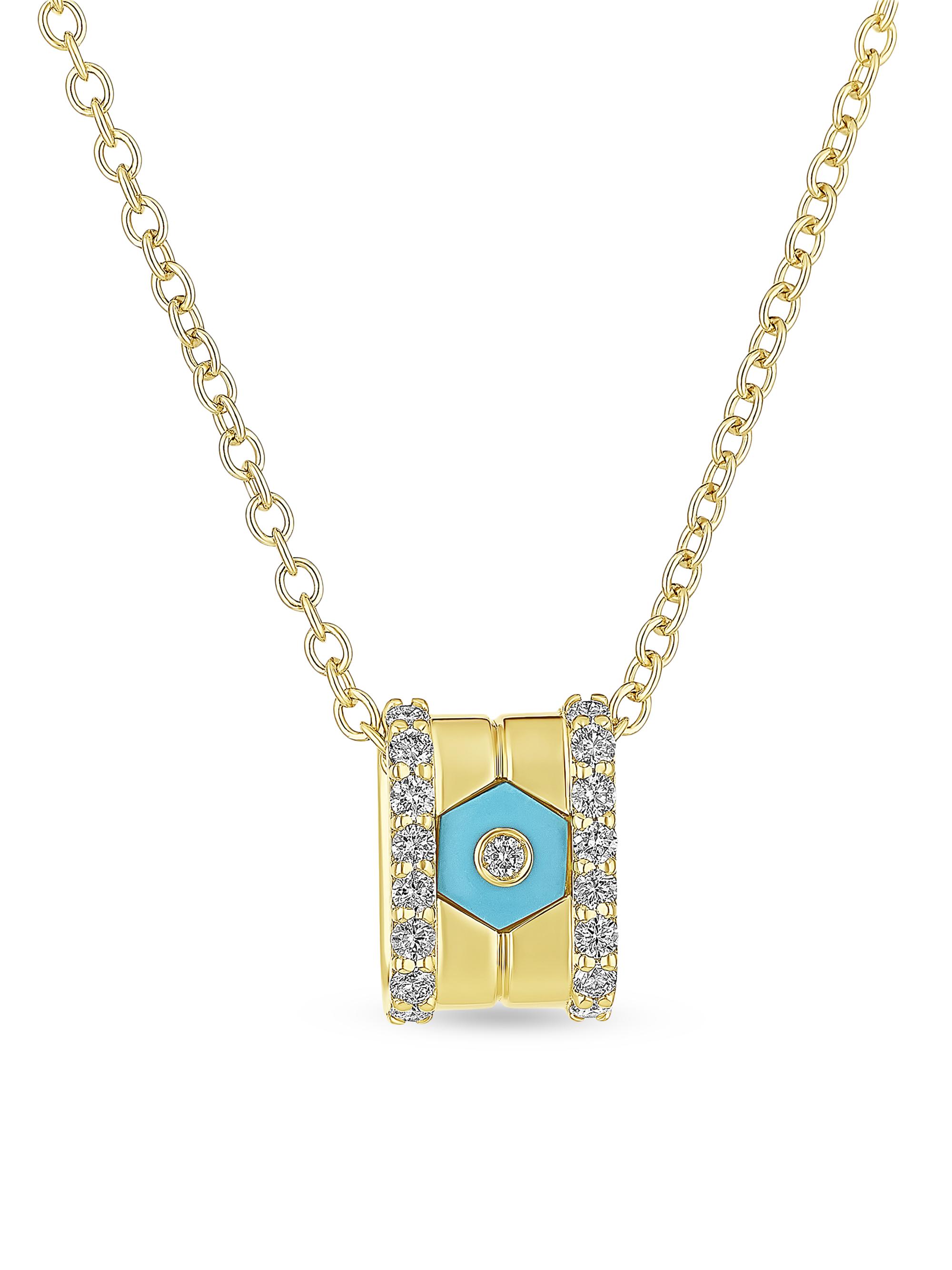 Miseno Women's Baia 18K Yellow Gold, 0.37 TCW Diamond & Turquoise Pendant Necklace - Yellow Gold