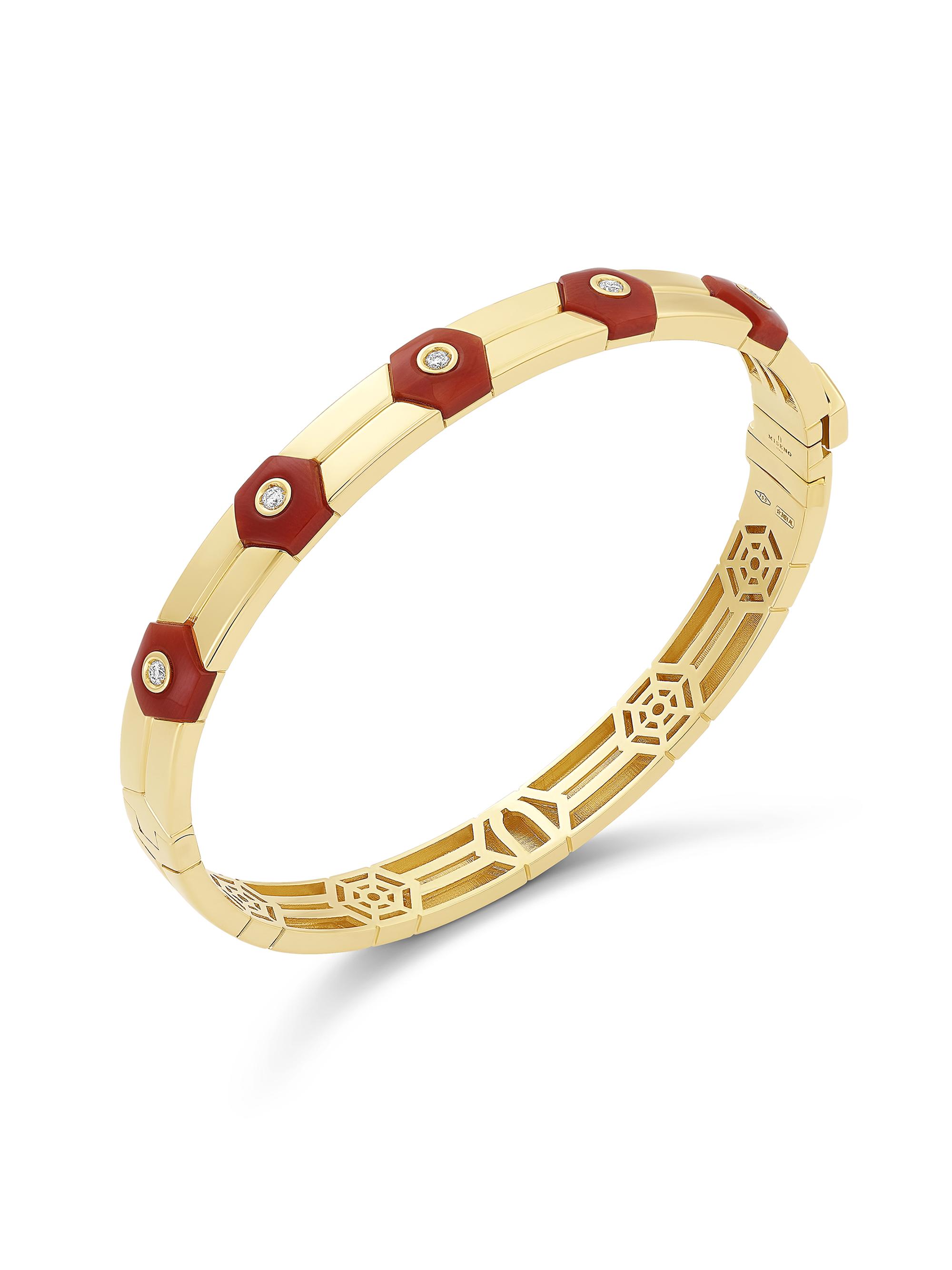 Miseno Women's Baia 18K Yellow Gold, Coral & 0.13 TCW Diamond Bangle - Yellow Gold