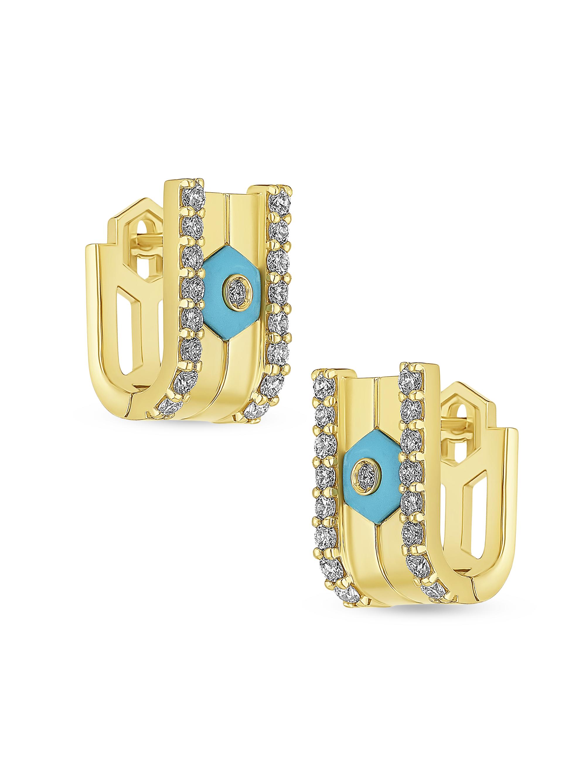 Miseno Women's Baia 18K Yellow Gold, 0.72 TCW Diamond & Turquoise Hoop Earrings - Yellow Gold