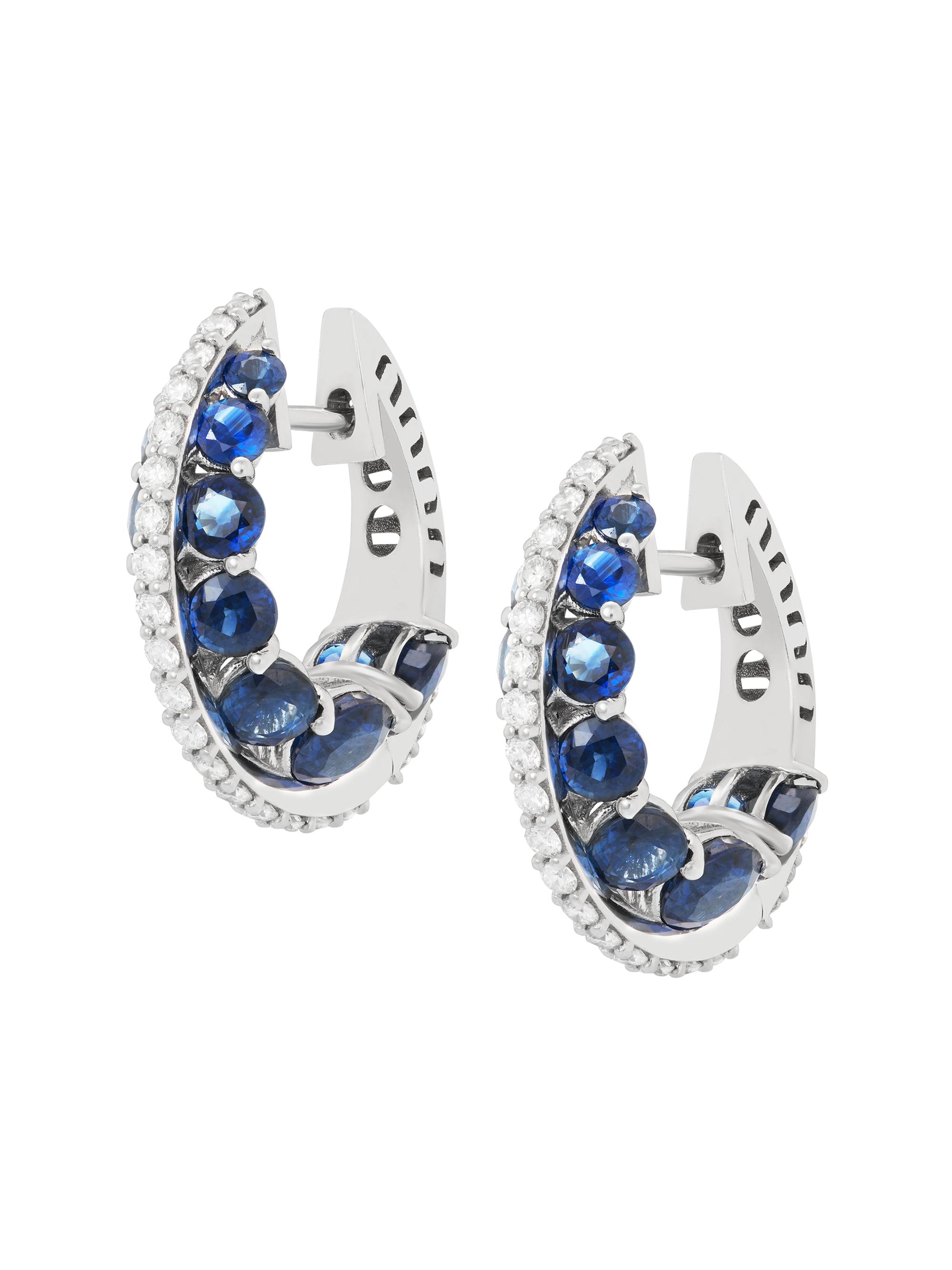 Miseno Women's Procida 18K White Gold, Blue Sapphire & 0.67 TCW Diamond Hoop Earrings - White Gold