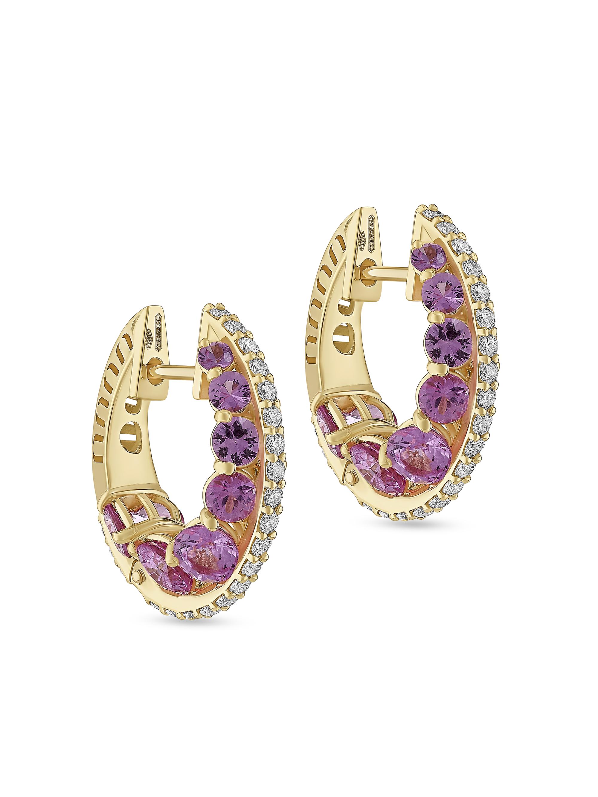 Miseno Women's Procida 18K Yellow Gold, 6.24 TCW Pink Sapphire & 0.70 TCW Diamond Hoop Earrings - Yellow Gold