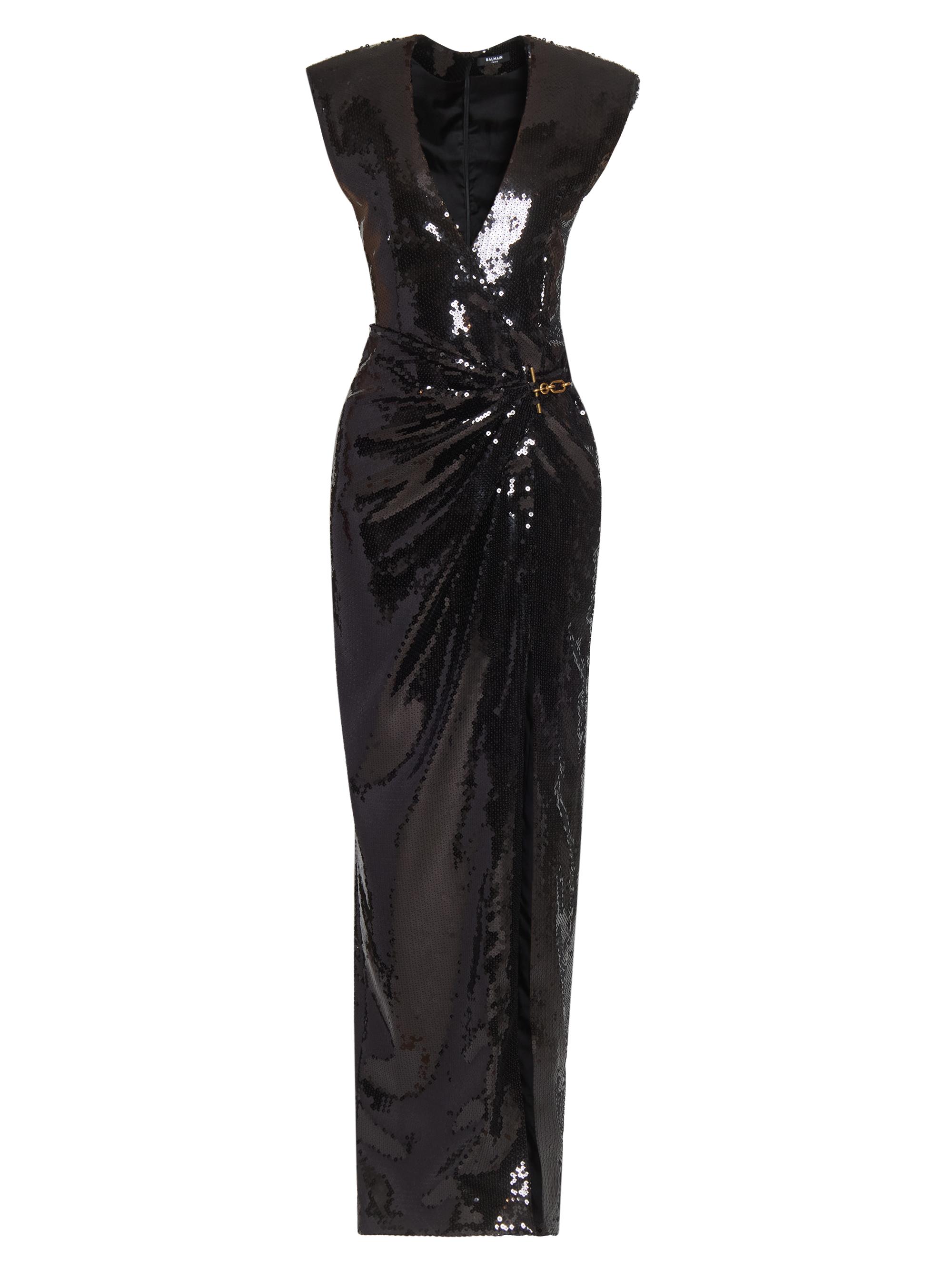 Balmain Women's Sequined V-Neck Gown - Noir