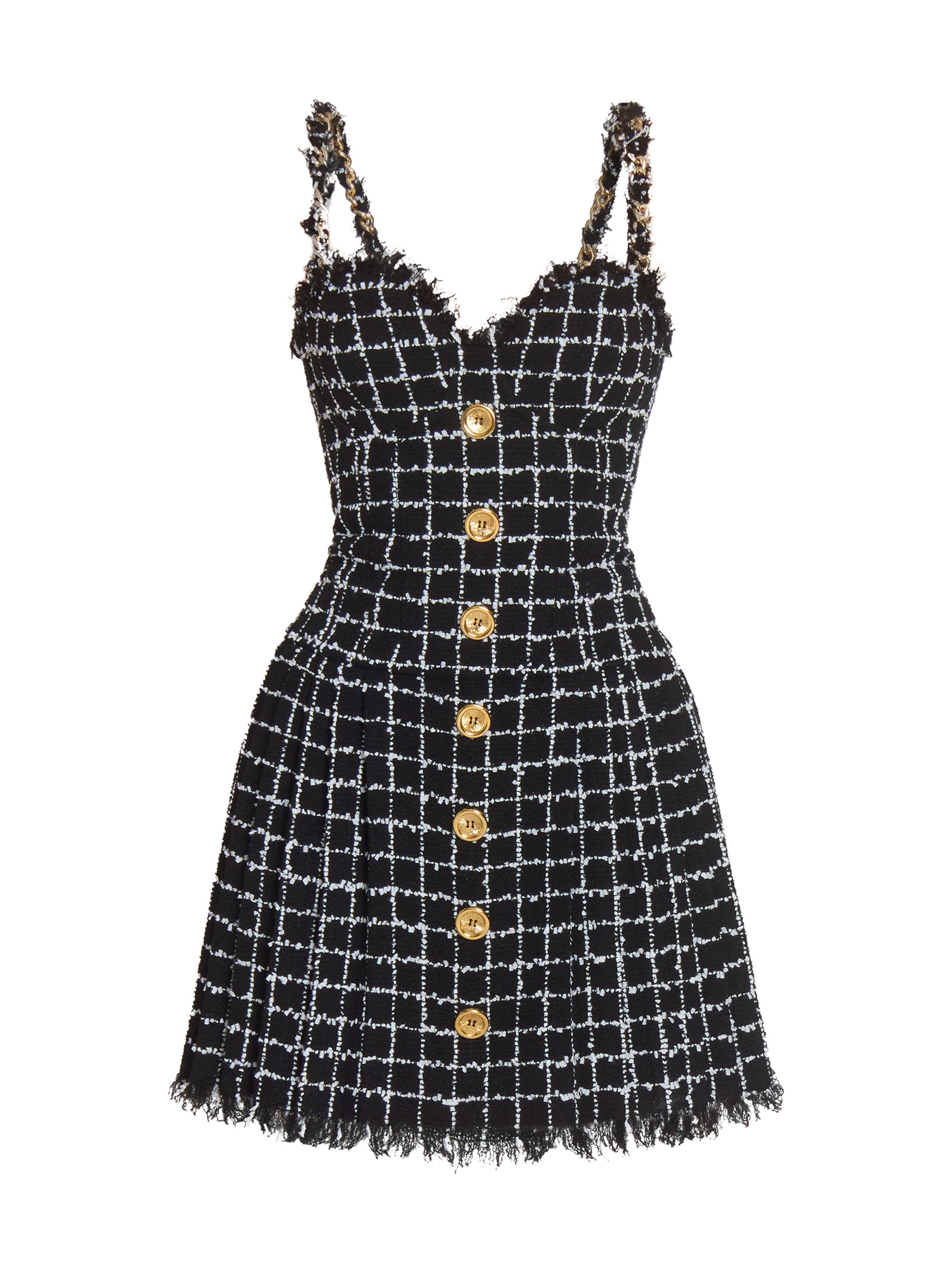 Balmain Women's Fringed Tweed Bustier Minidress - Noir Blanc