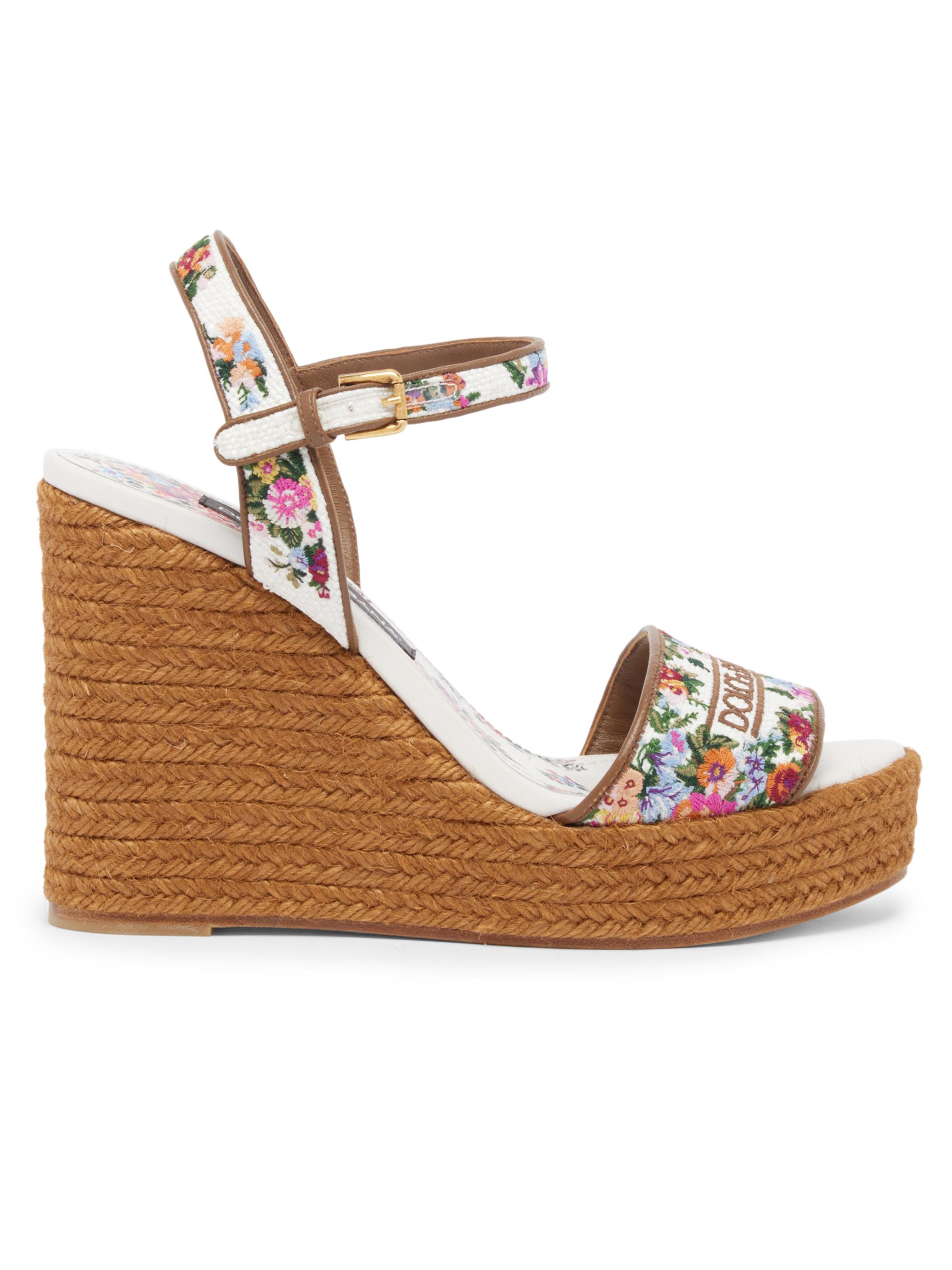 Dolce & Gabbana Women's 90MM Platform Wedge Espadrilles - Bianco Multicolor