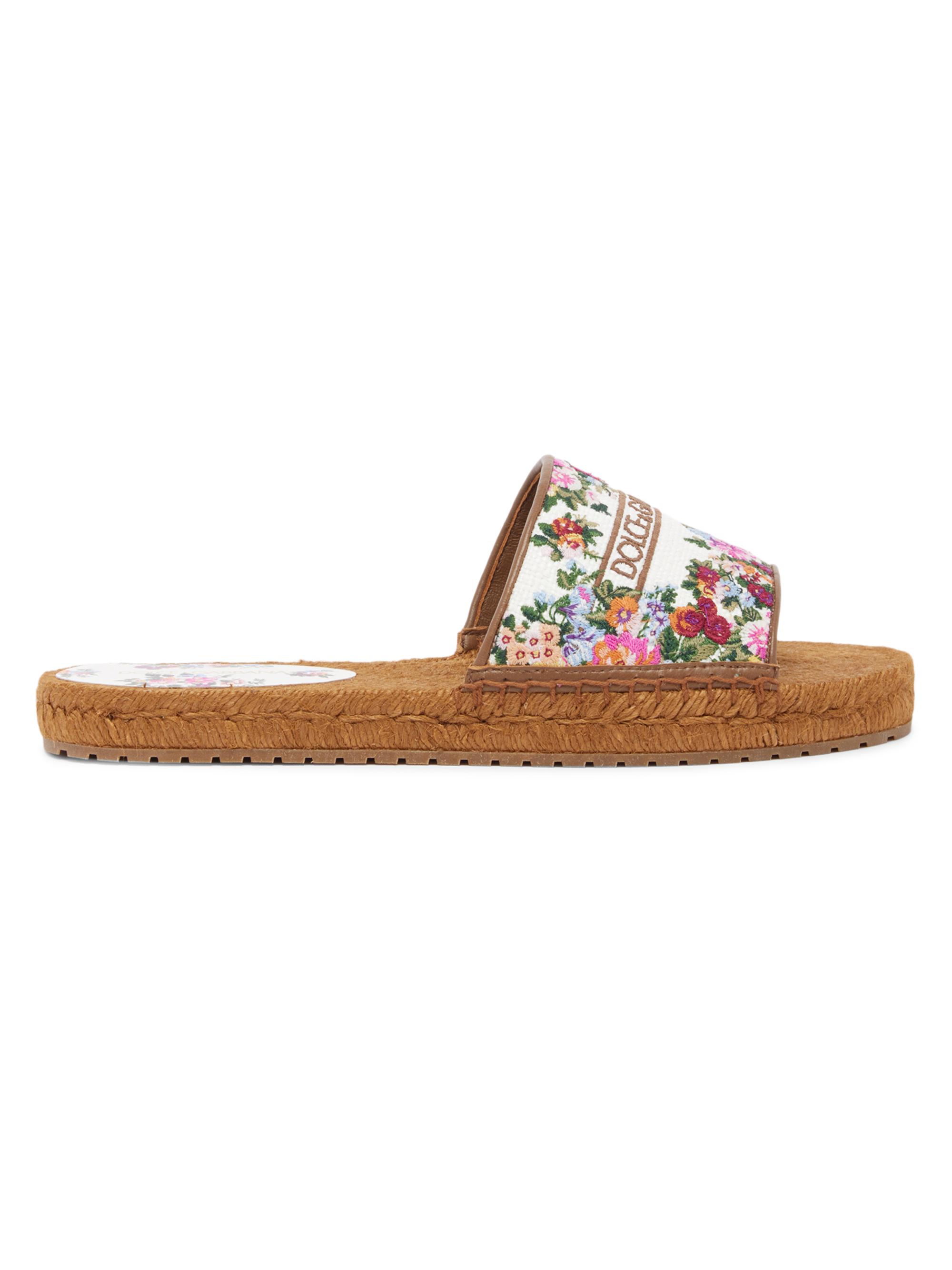 Dolce & Gabbana Women's Floral Espadrille Slides - Bianco Multicolor  Sandals