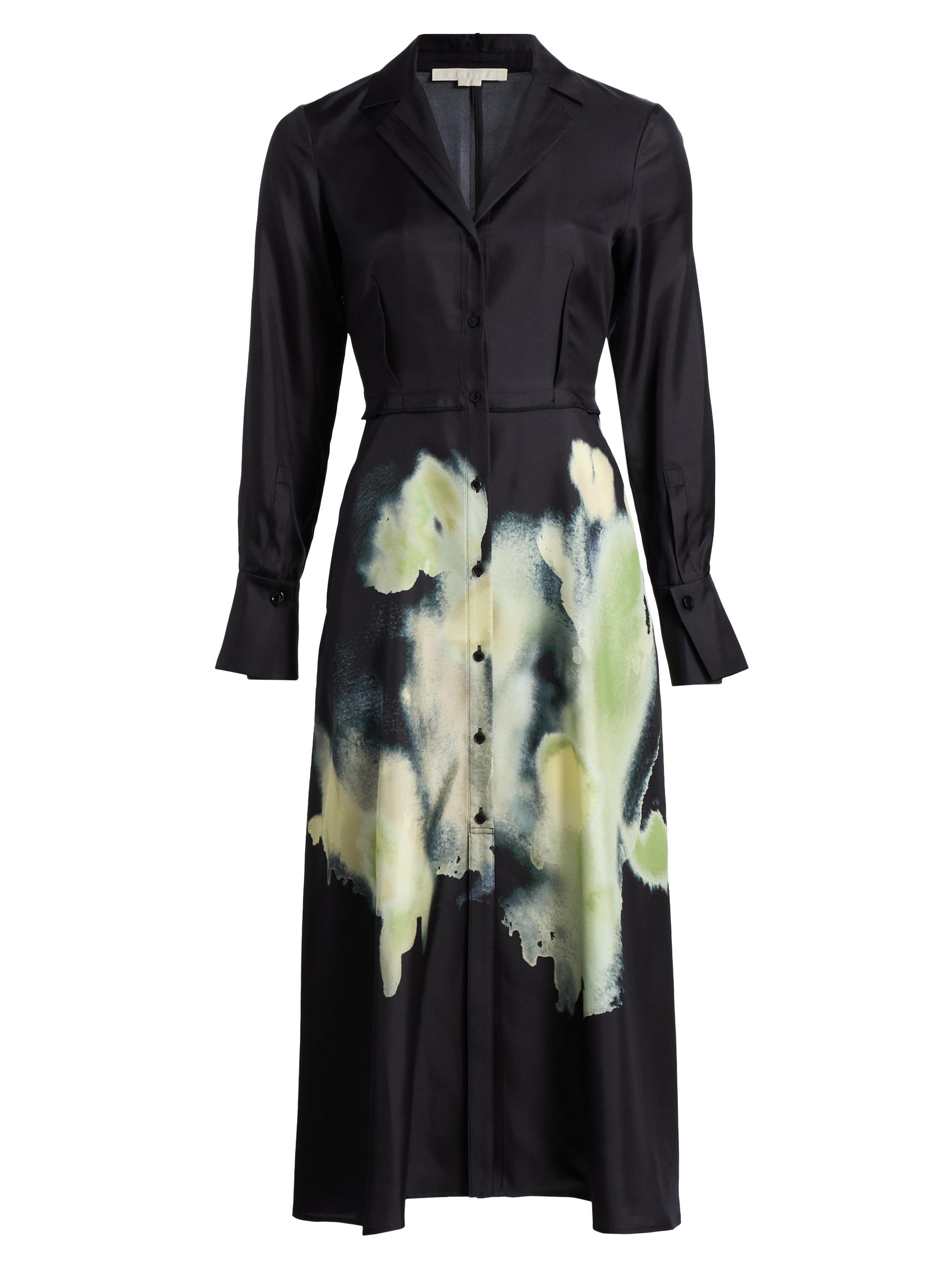 Jason Wu Collection Women's Watercolor Floral Silk Shirtdress - Black Light Jade