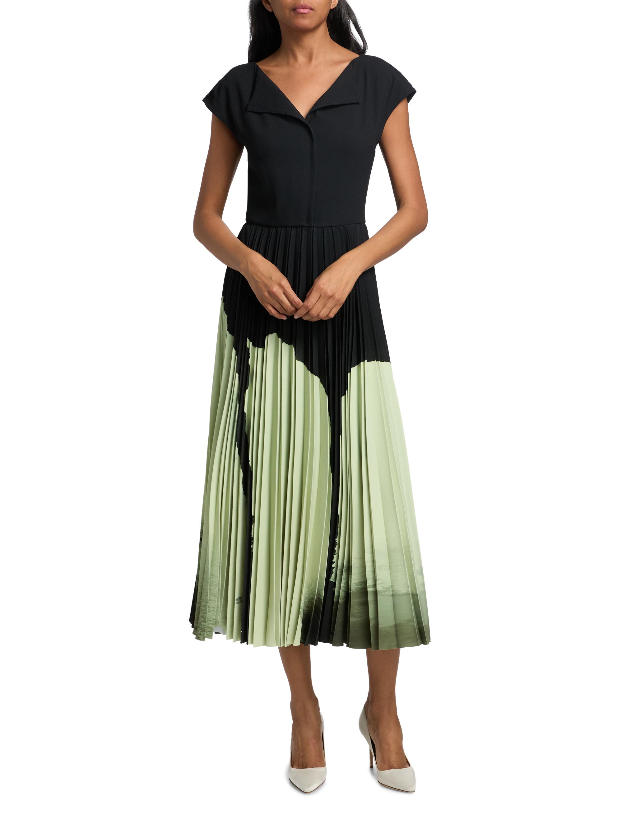 Jason Wu Collection Women's Watercolor Floral Crepe Pleated Midi-Dress - Nori Light Jade Multi - Size 2