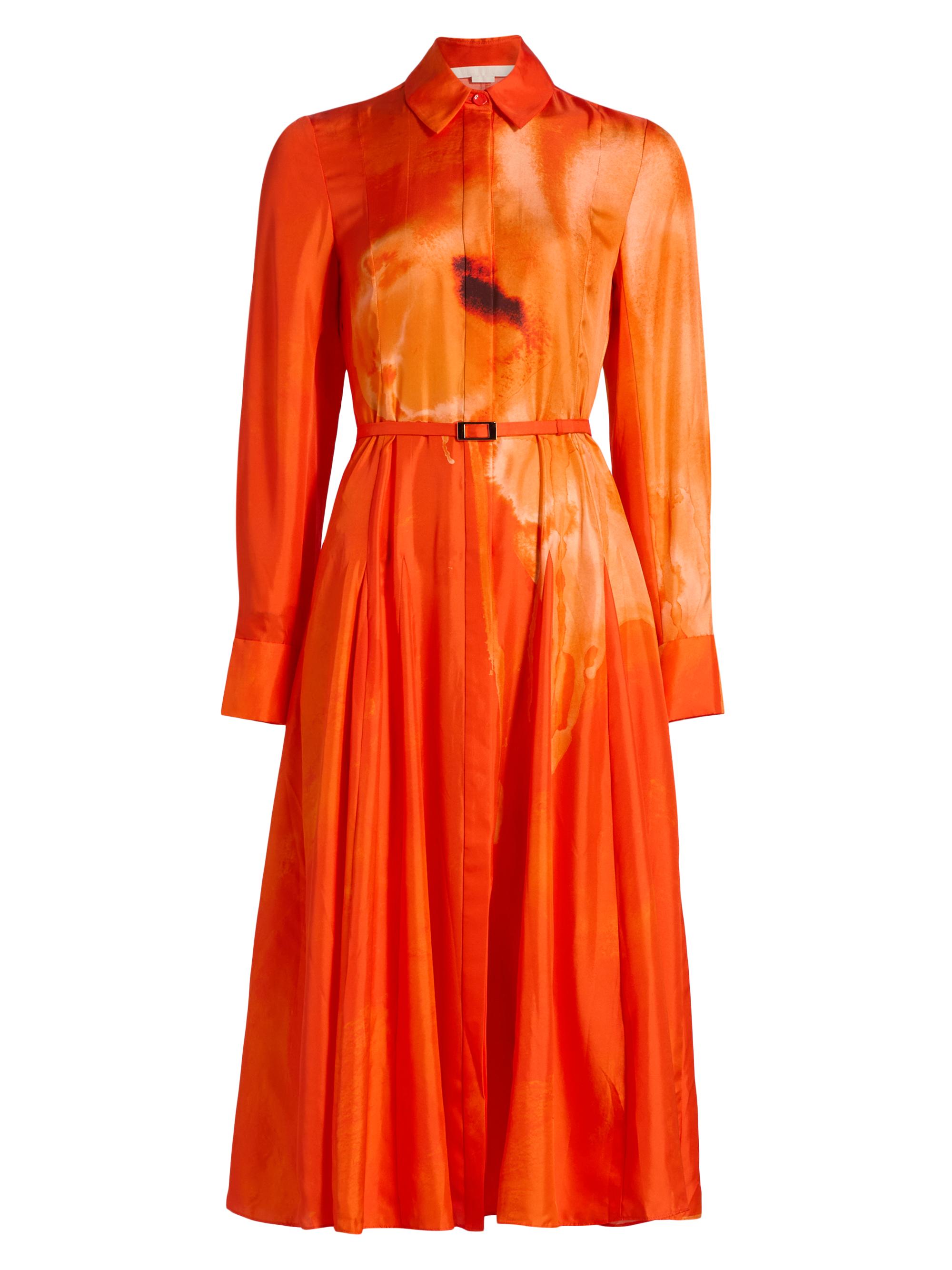 Jason Wu Collection Women's Watercolor Floral Silk Pleated Shirtdress - Papaya Chalk Multi