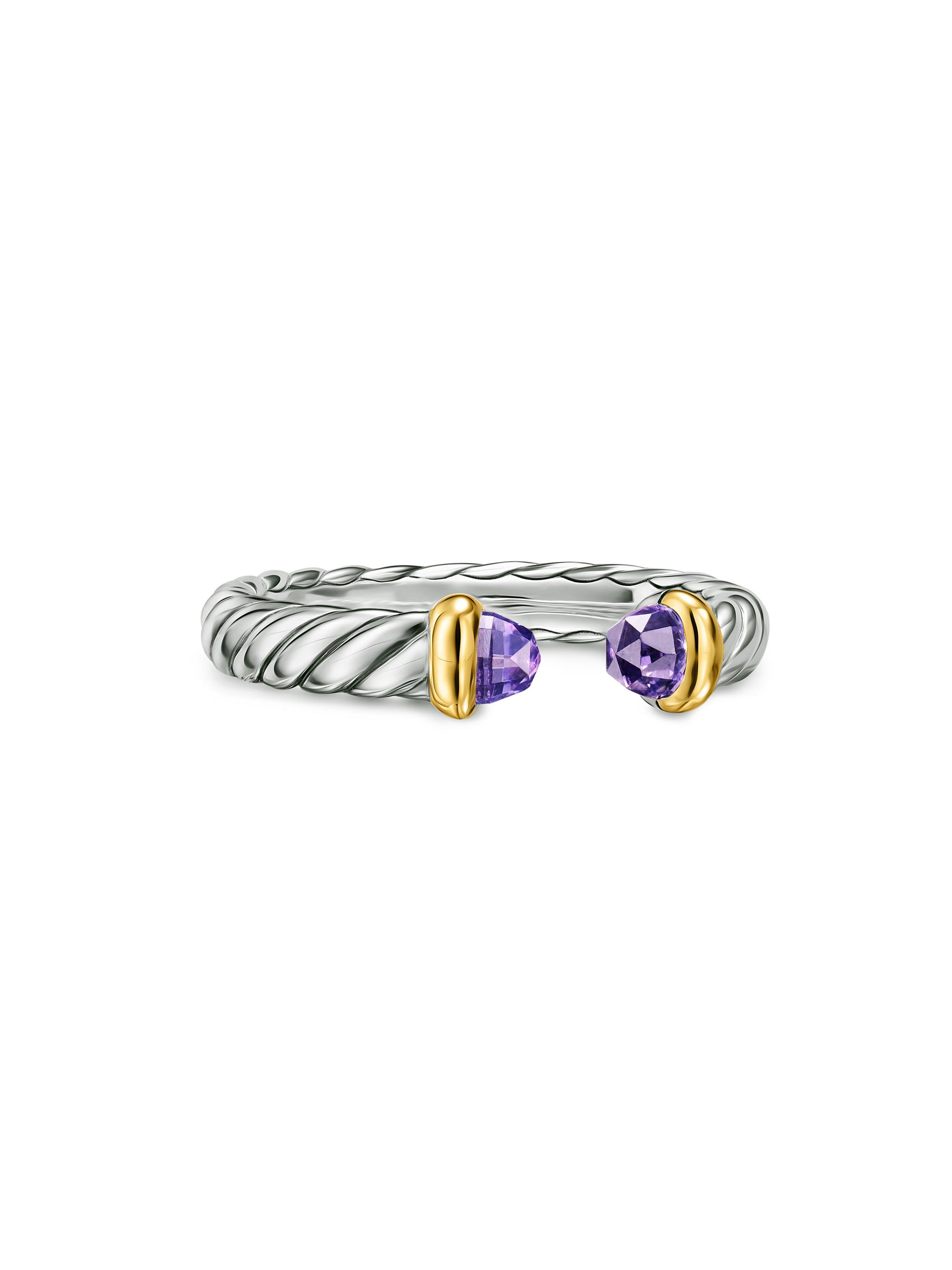 David Yurman Women's Petite Cable Open Ring in Sterling Silver - Amethyst