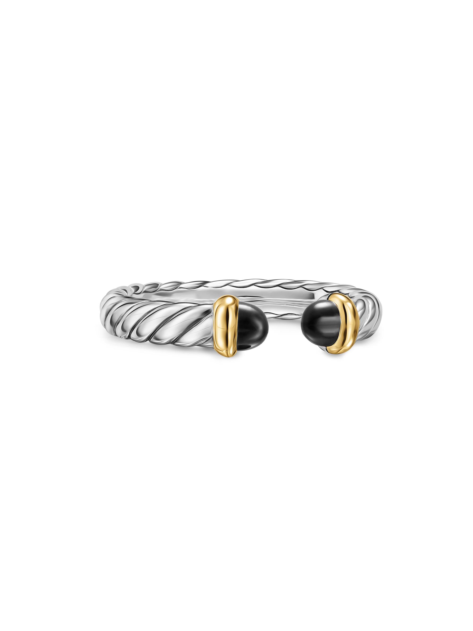 David Yurman Women's Petite Cable Open Ring in Sterling Silver - Black Onyx