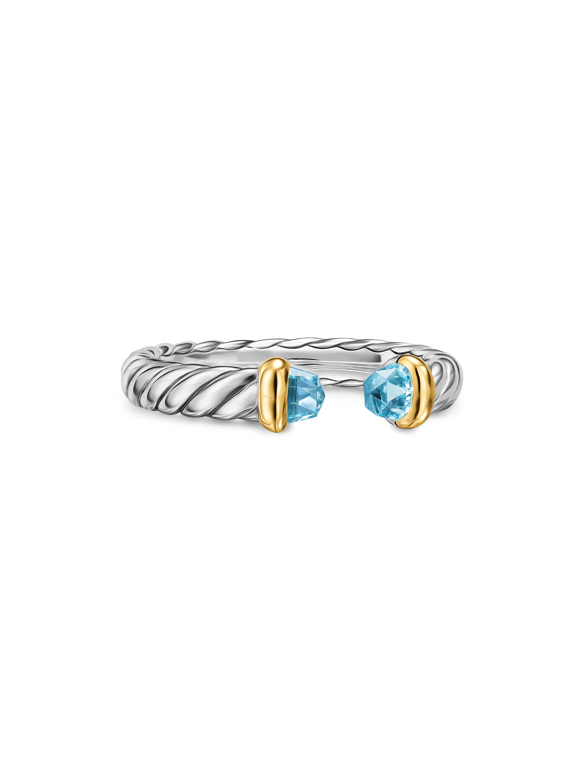 David Yurman Women's Petite Cable Open Ring in Sterling Silver - Blue Topaz