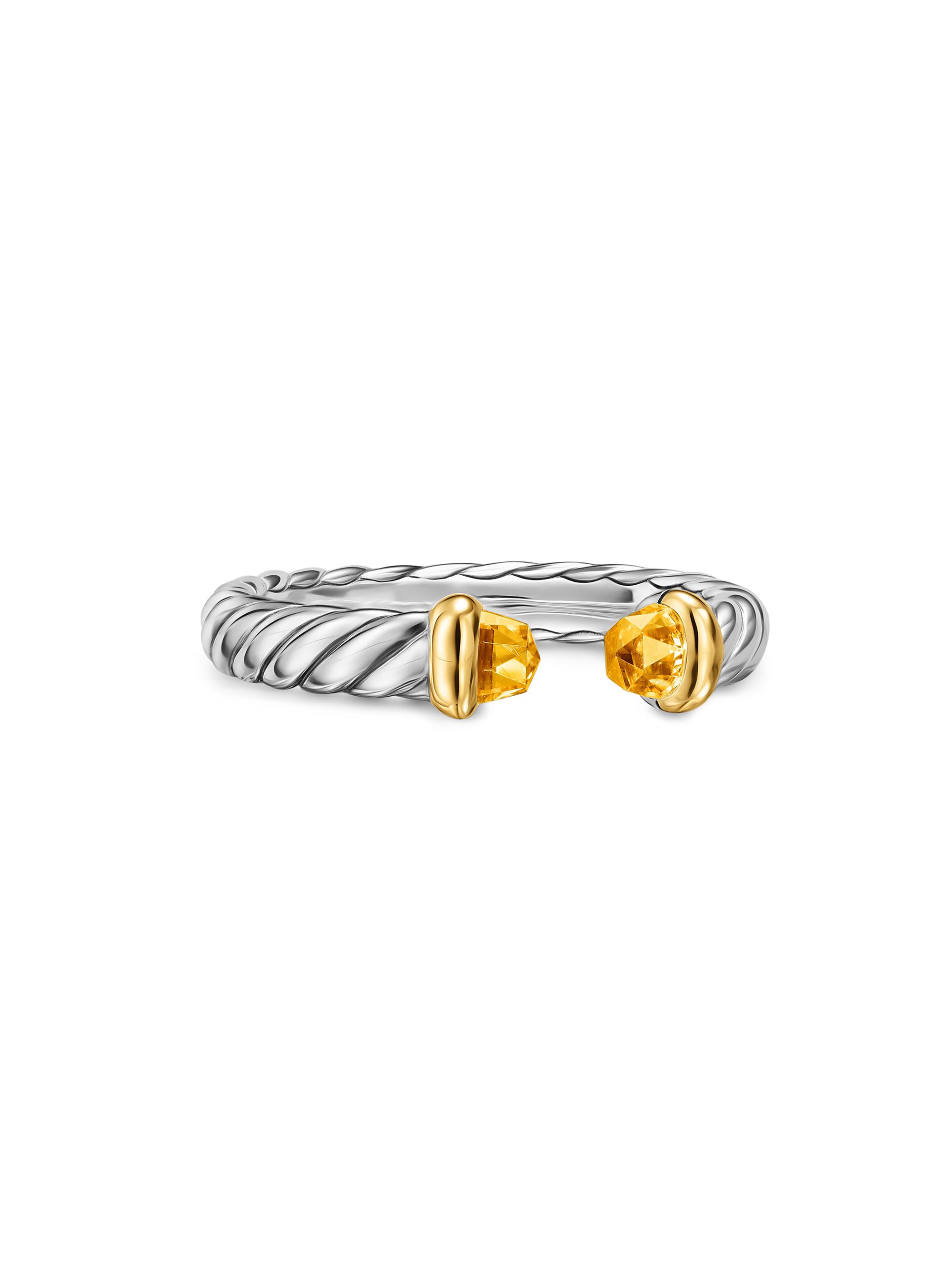 David Yurman Women's Petite Cable Open Ring in Sterling Silver - Citrine