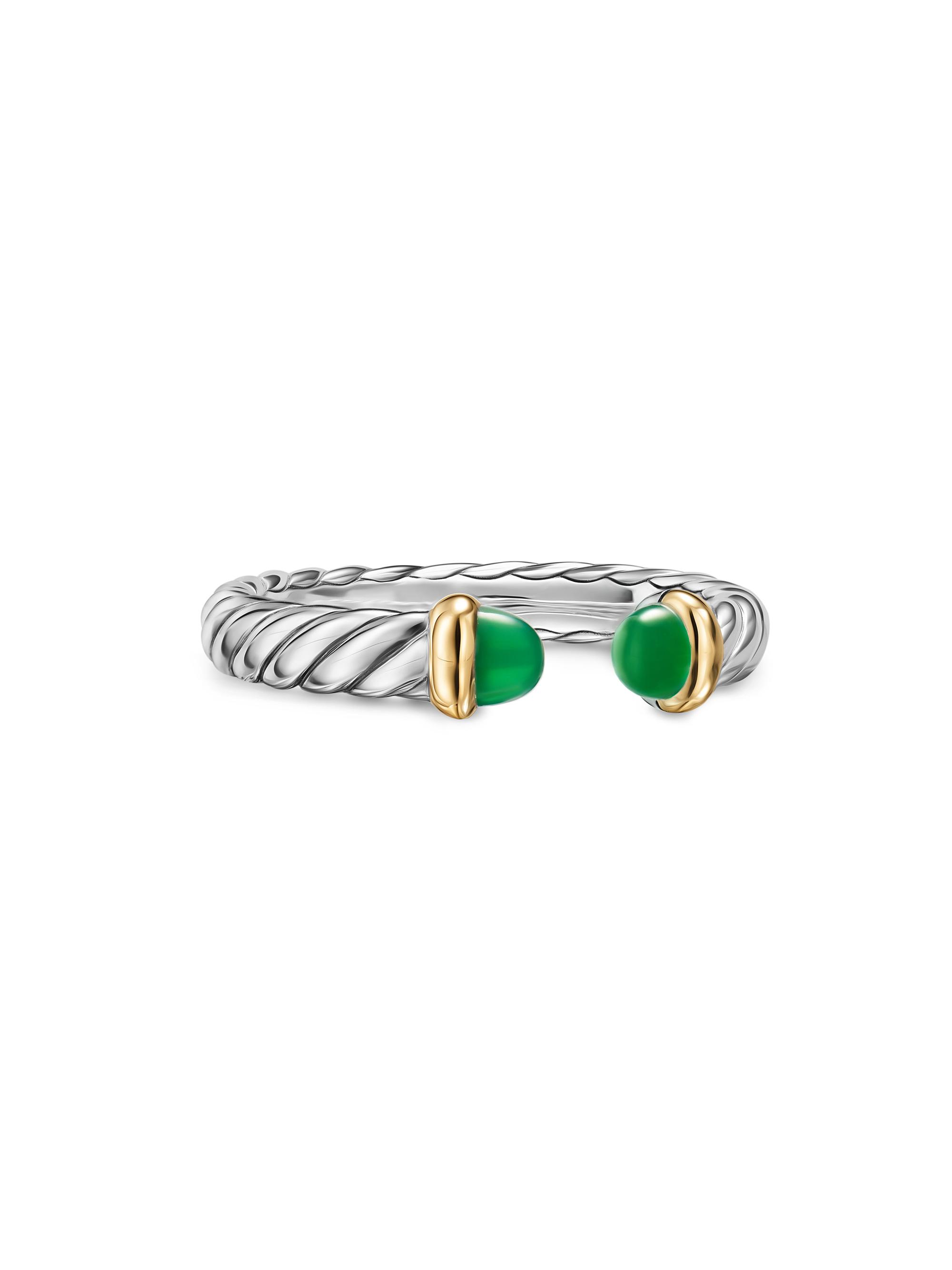 David Yurman Women's Petite Cable Open Ring in Sterling Silver - Green Onyx