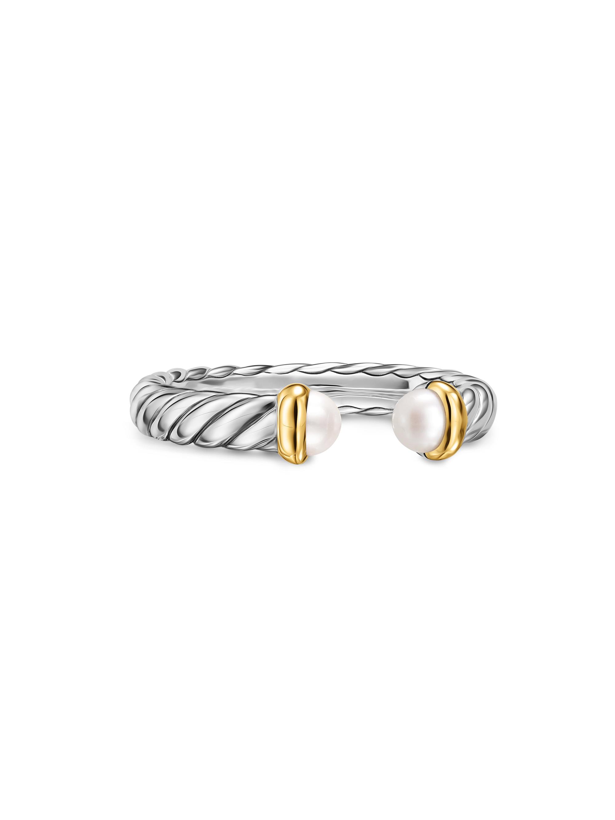 David Yurman Women's Petite Cable Open Ring in Sterling Silver - Pearl