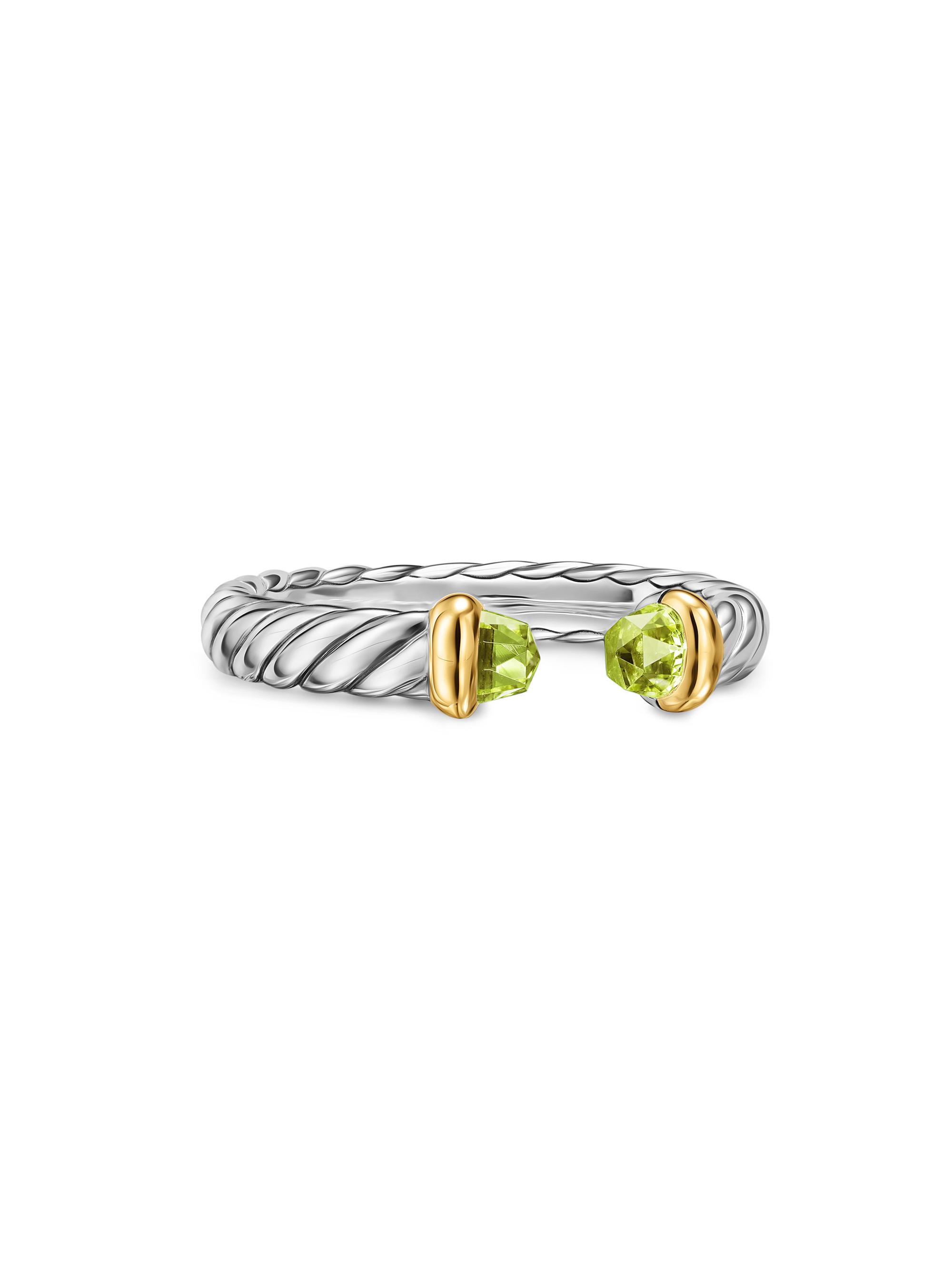 David Yurman Women's Petite Cable Open Ring in Sterling Silver - Peridot