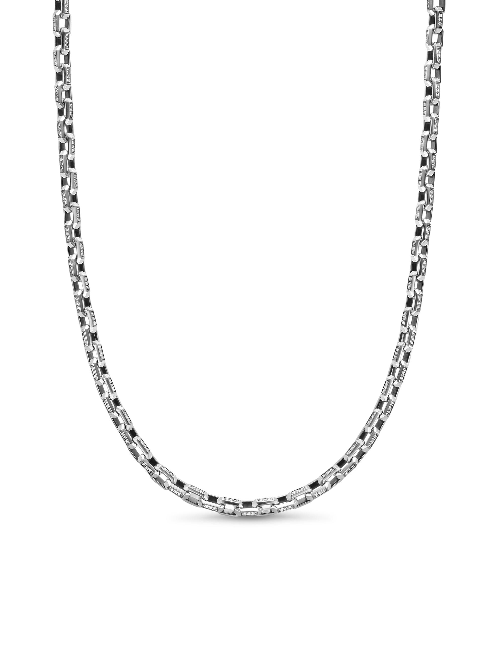 David Yurman Men's Streamline Link Necklace in Sterling Silver - Black Diamond