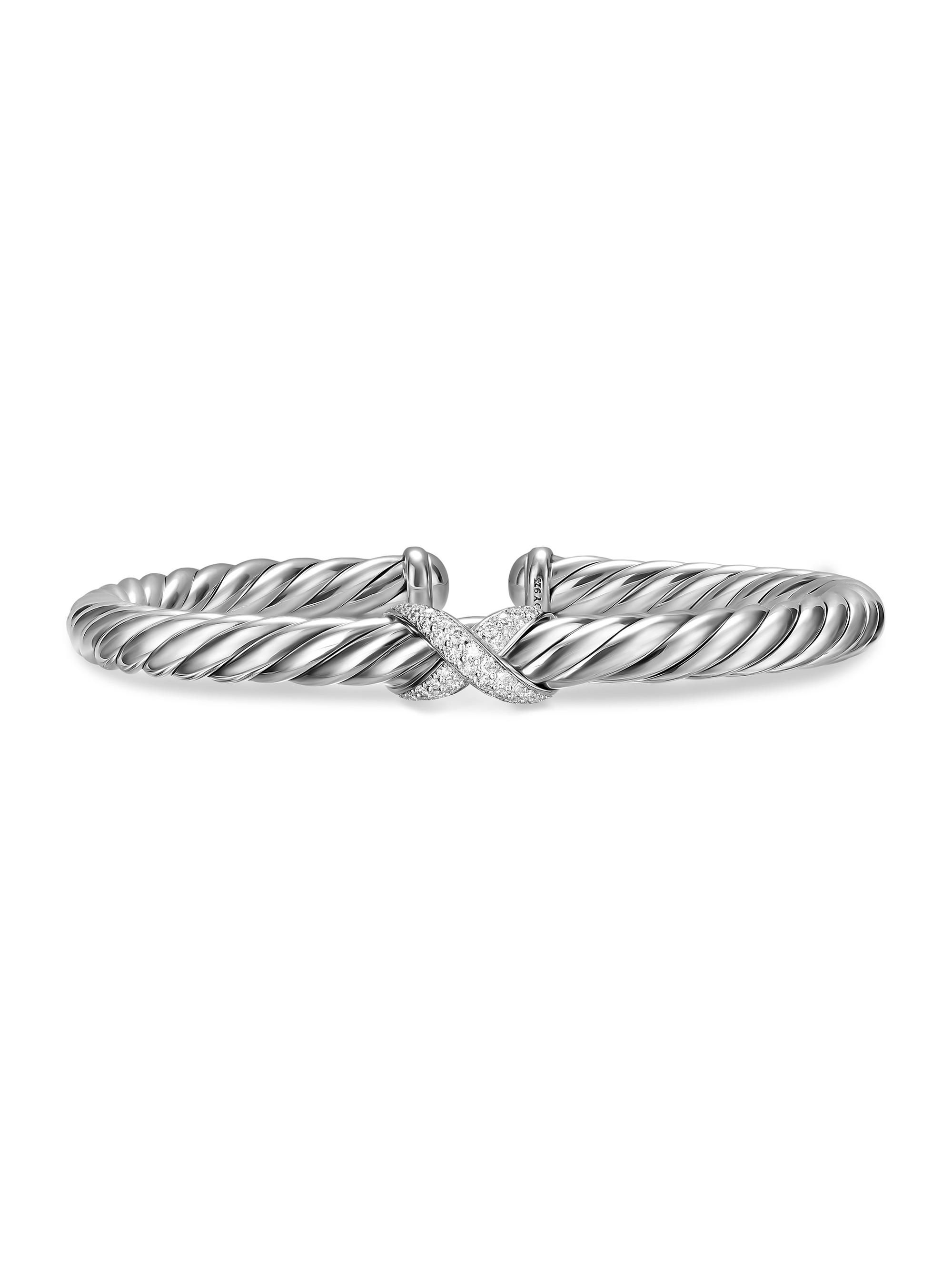 David Yurman Women's Cable Flex X Bracelet in Sterling Silver - Diamond