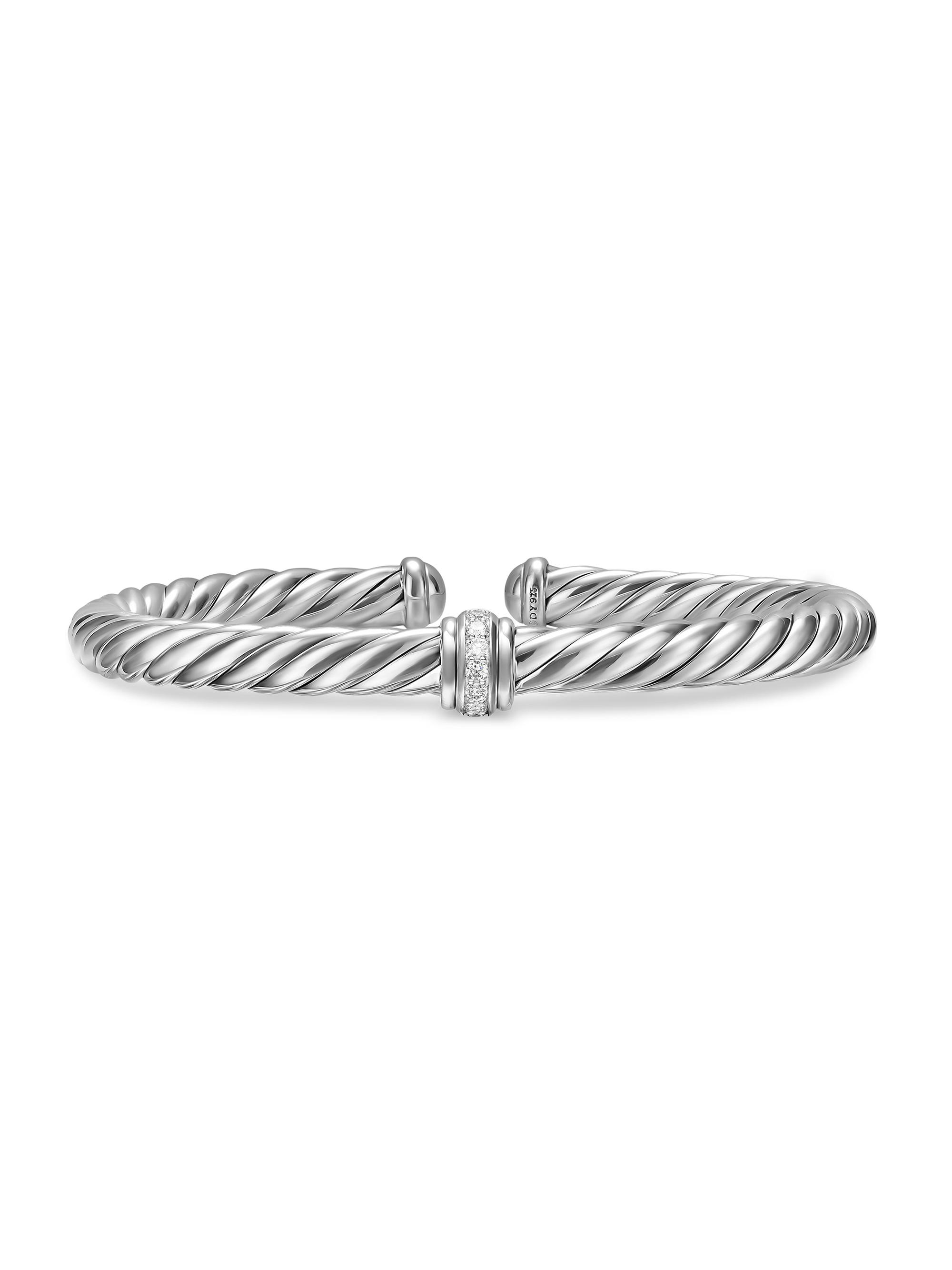 David Yurman Women's Cable Flex Center Station Bracelet in Sterling Silver - Diamond