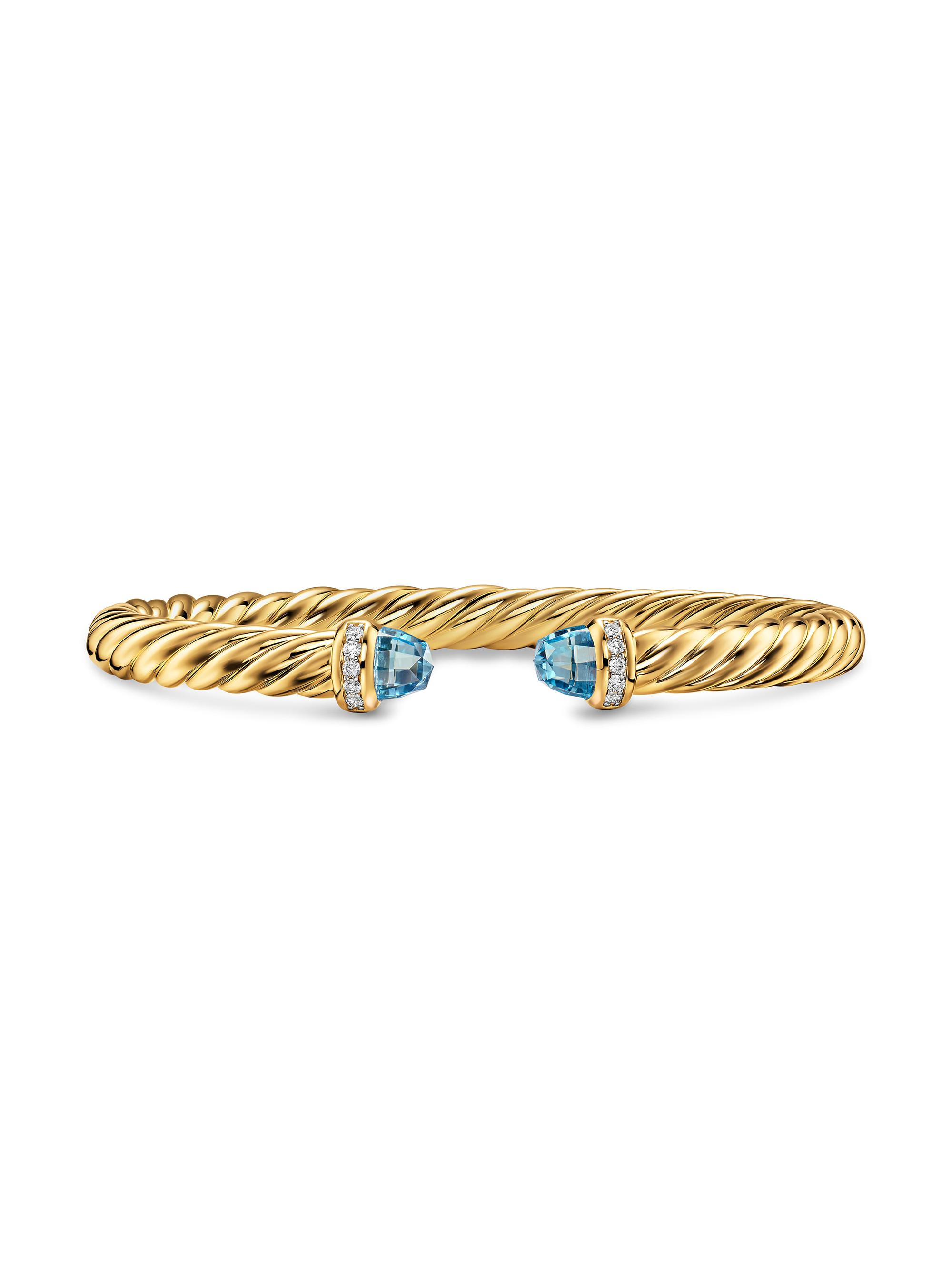 David Yurman Women's Cablespira Flex Bracelet in 18K Yellow Gold - Blue Topaz
