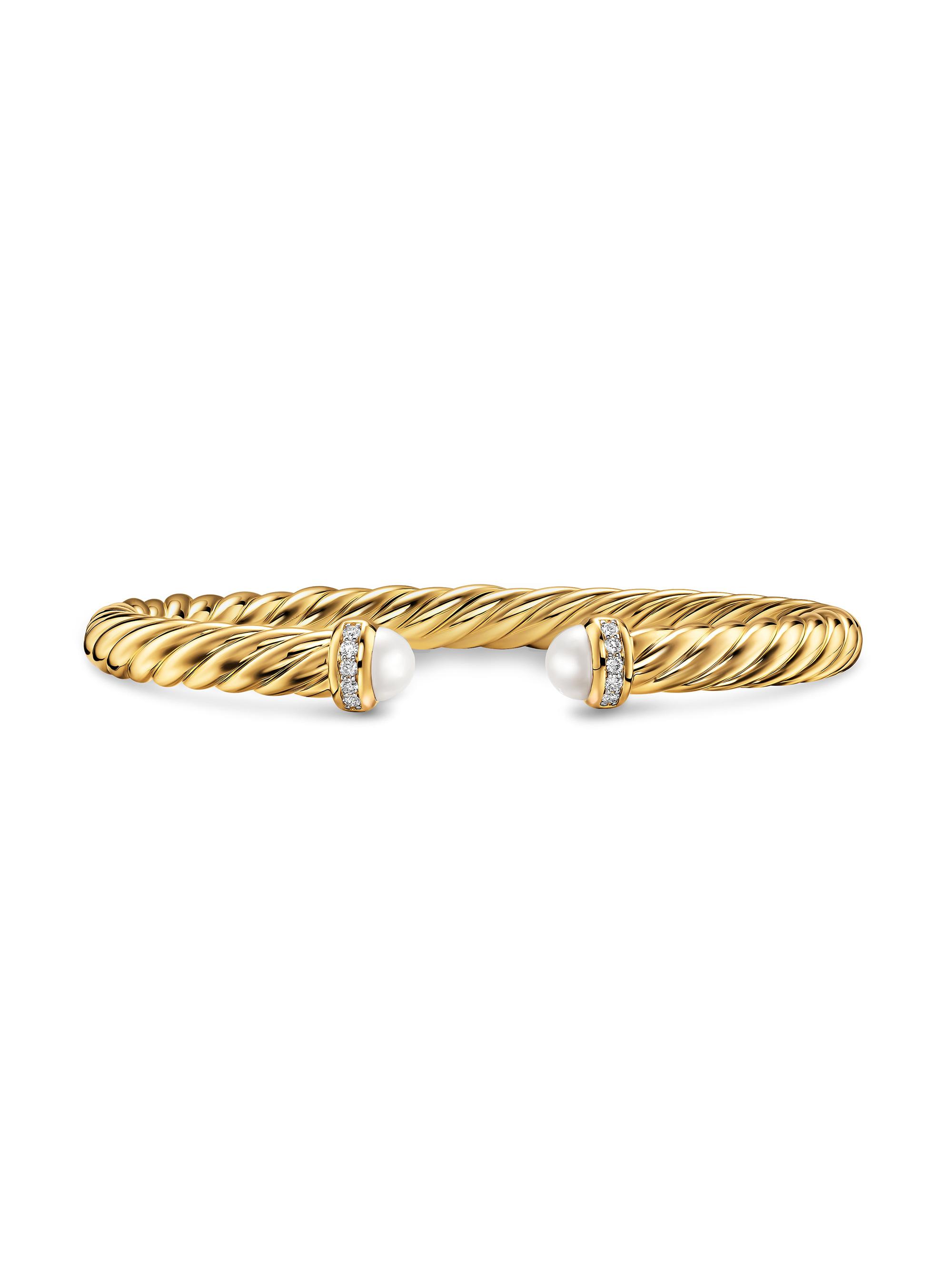 David Yurman Women's Cablespira Flex Bracelet in 18K Yellow Gold - Pearl