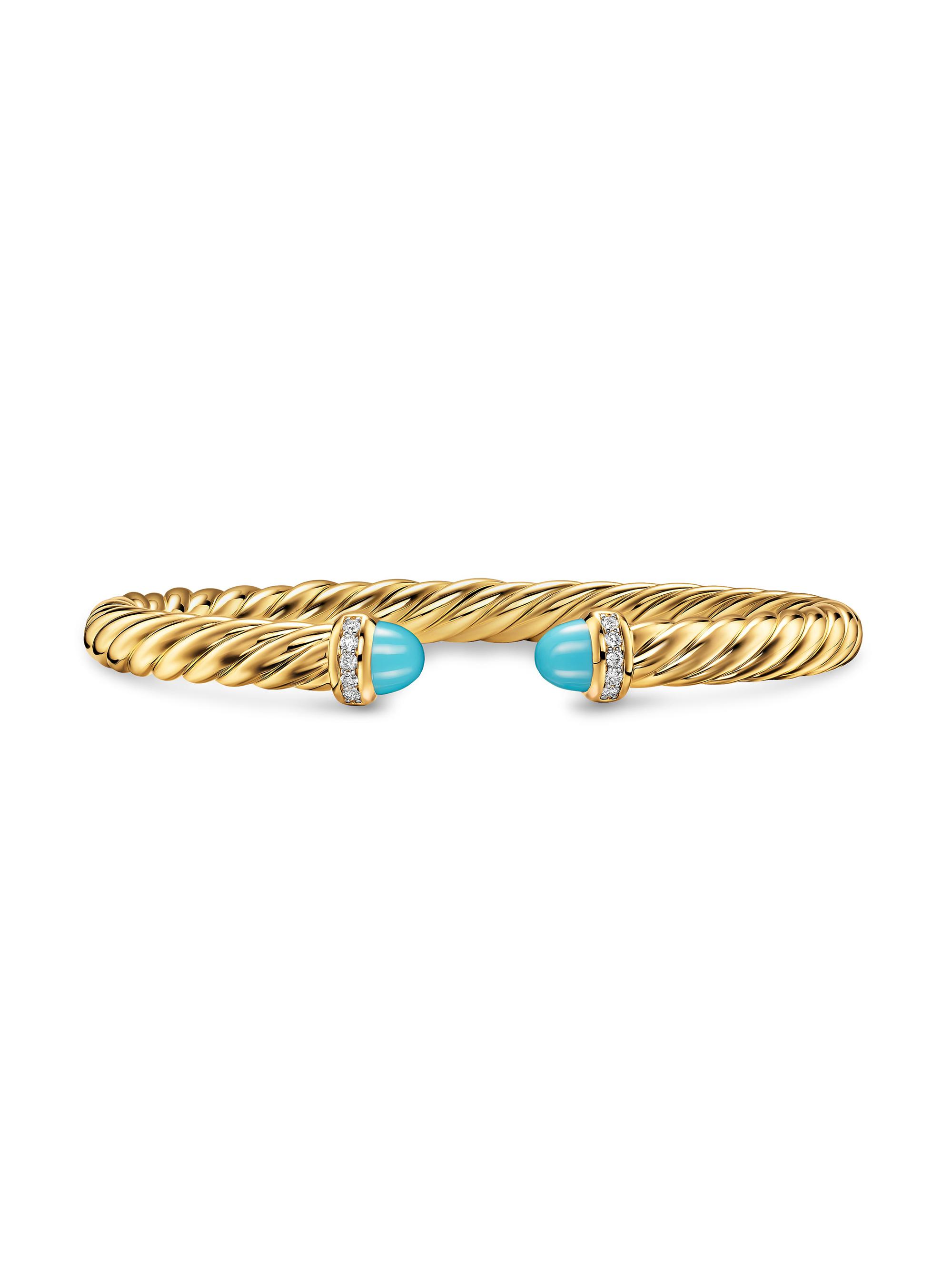 David Yurman Women's Cablespira Flex Bracelet in 18K Yellow Gold - Turquoise