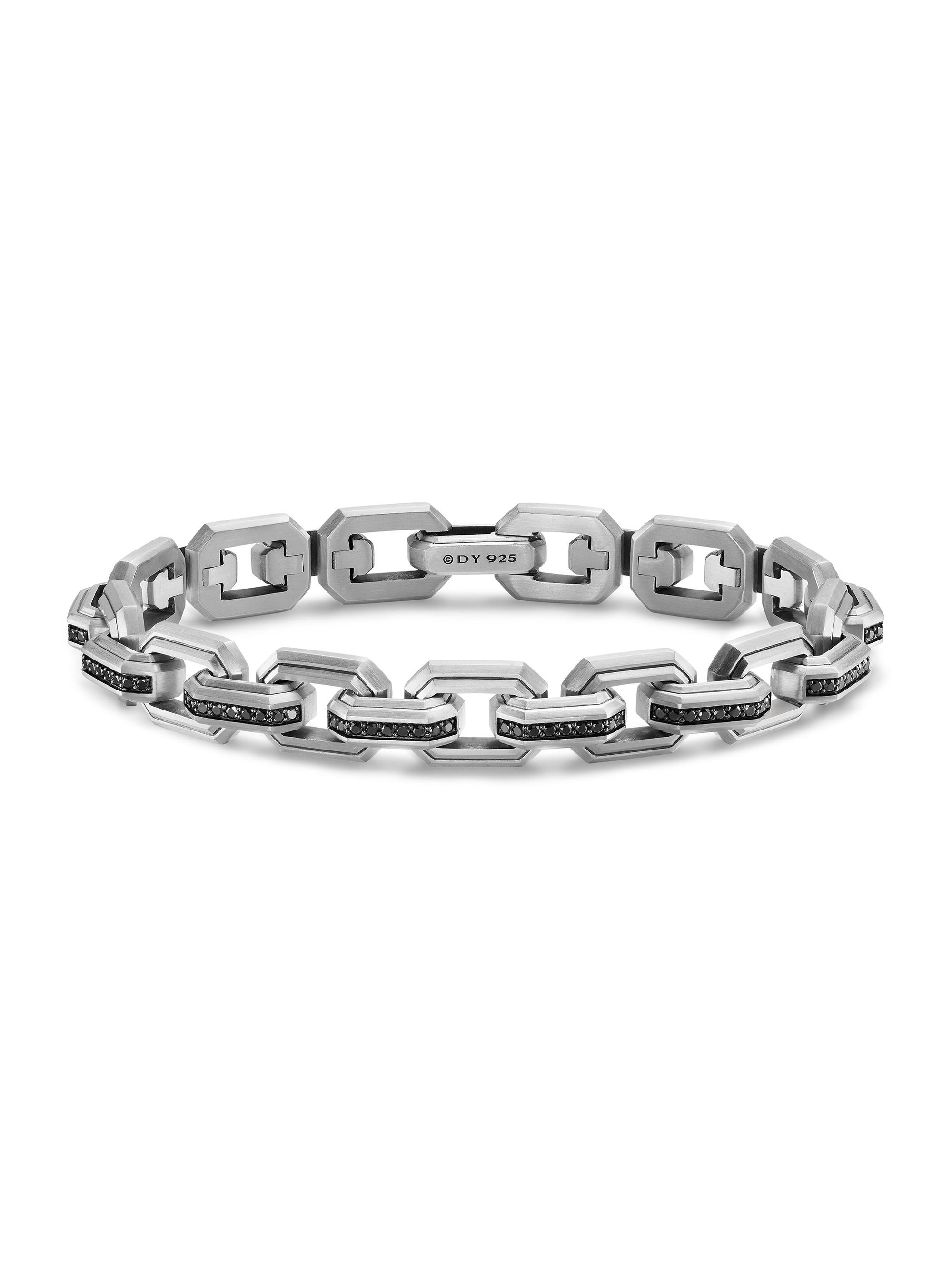 David Yurman Men's Faceted Flat Link Bracelet in Sterling Silver - Black Diamond