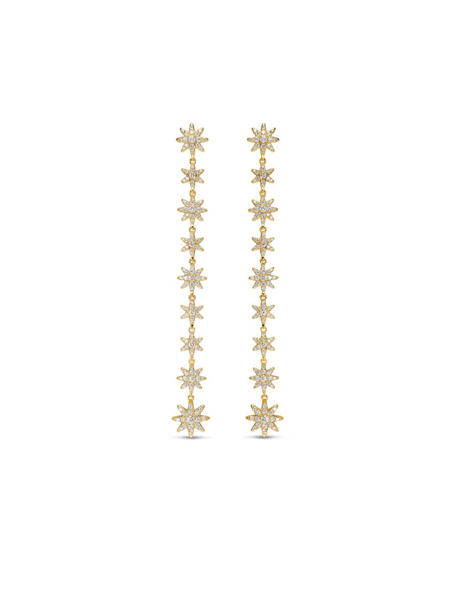 David Yurman Women's Starburst Drop Earrings In 18k Yellow Gold With Diamonds, 70.9mm In Silver
