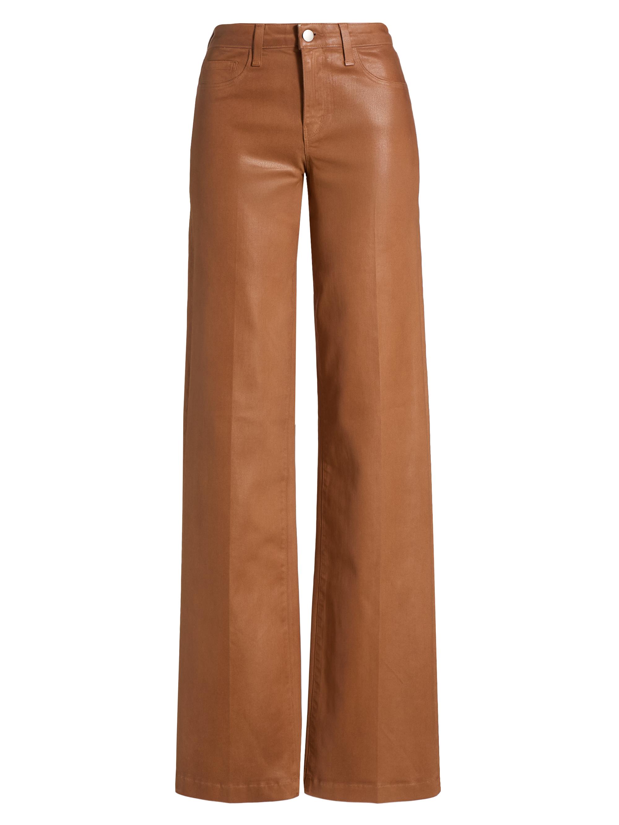 L'AGENCE Women's Clayton Coated High-Rise Wide-Leg Pants - Light Cognac Coated