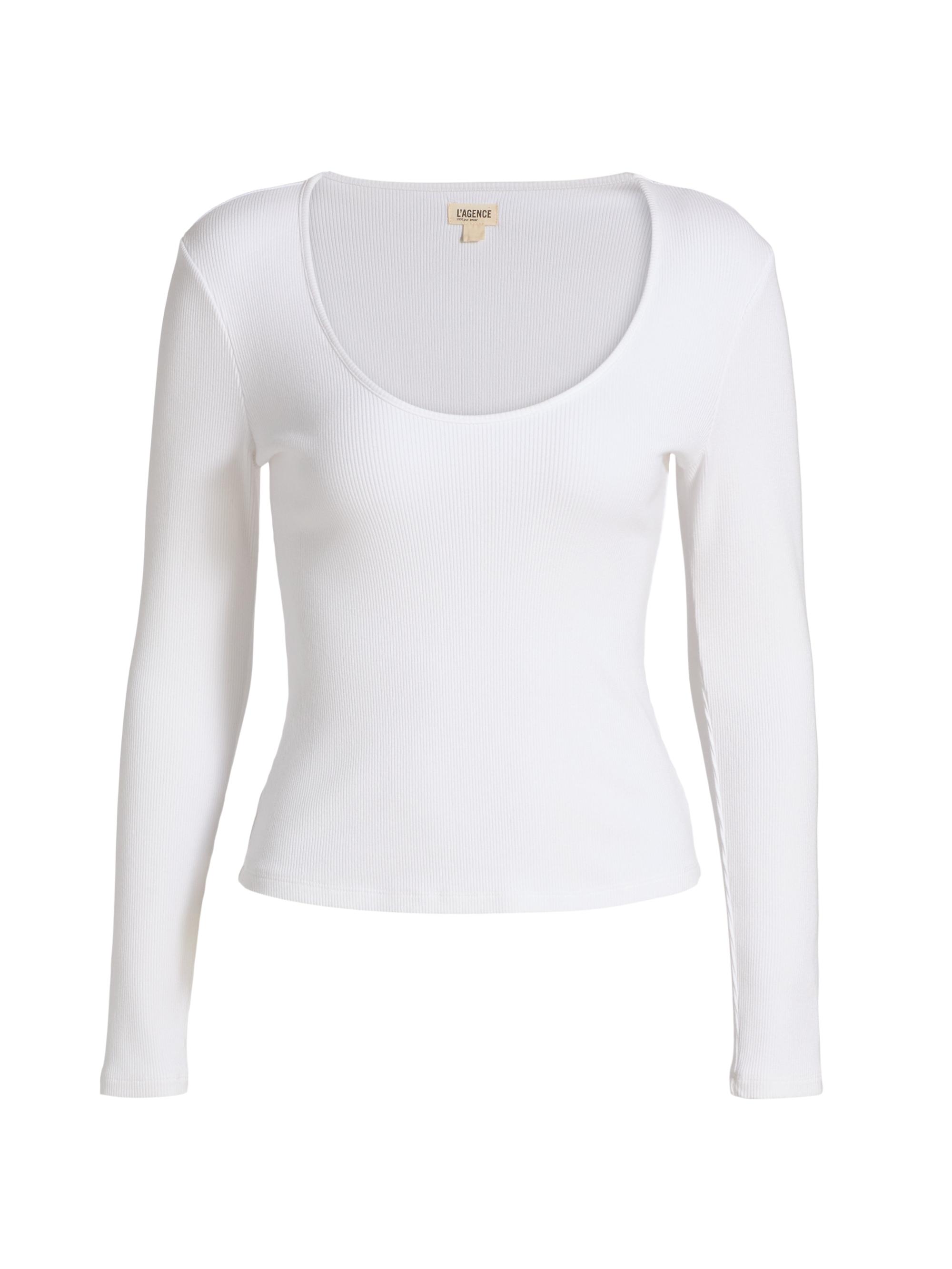 L'AGENCE Women's Scarlet Stretch-Cotton Scoopneck Top - White