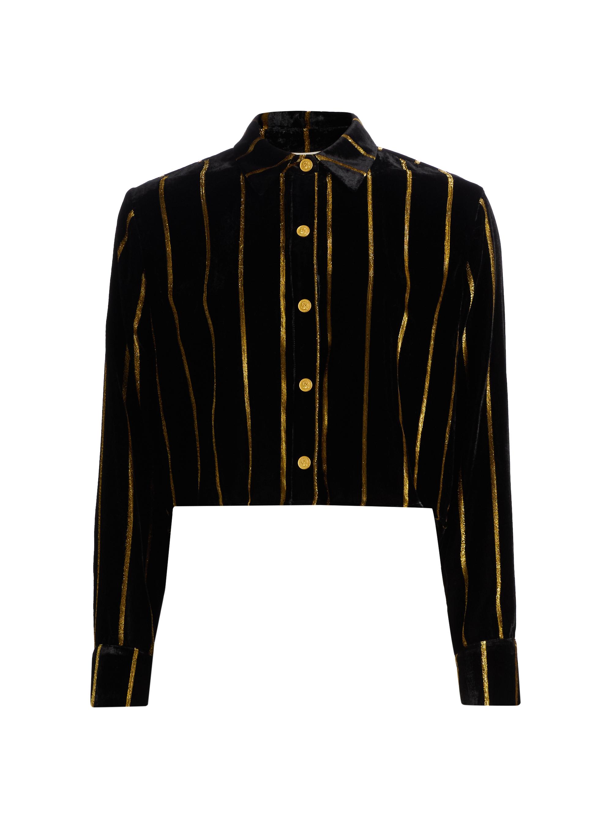 L'AGENCE Women's Cosette Metallic Stripe Crop Shirt - Black Gold Stripe