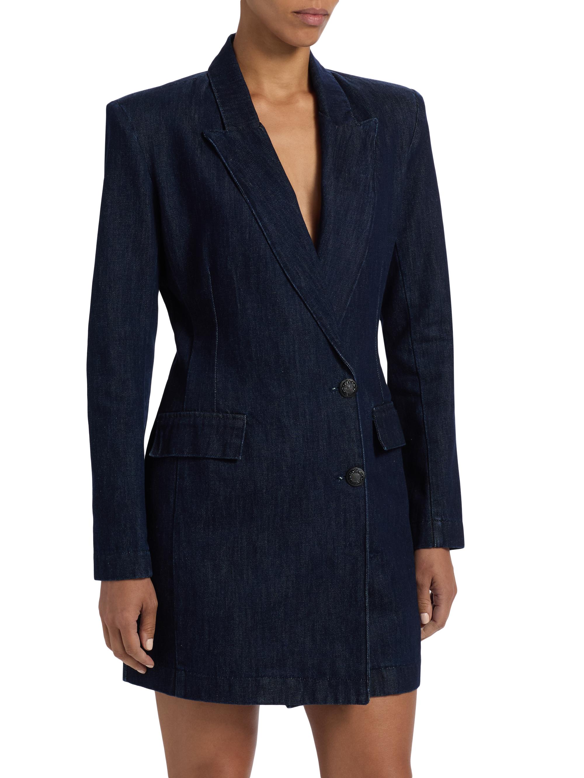 denim blazer dress Saint Laurent Mini in Bleu a plunging neckline framed by a notch L'AGENCE Kylan Double Breasted Denim