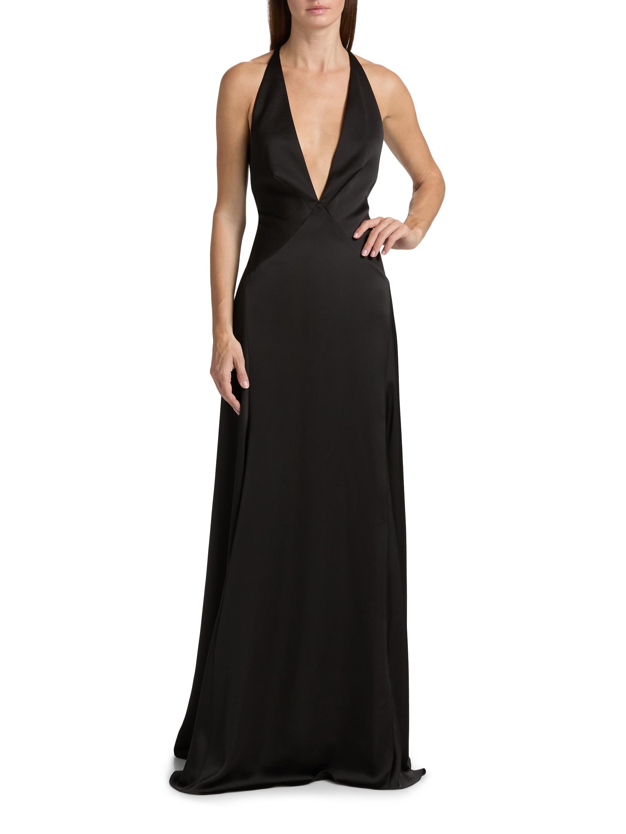 そらちゃん専用アミ　ブラック Aライン ドレス Vネック ノースリーブ Ramy Brook Belle Plunging V-Neck Satin Gown | Saks Fifth Avenue