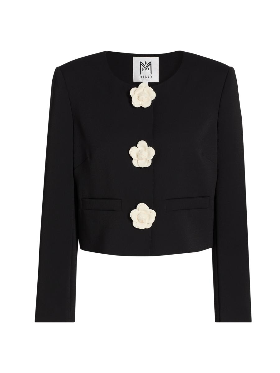 Milly Women's Selena Camellia Appliqué Crop Jacket In Black