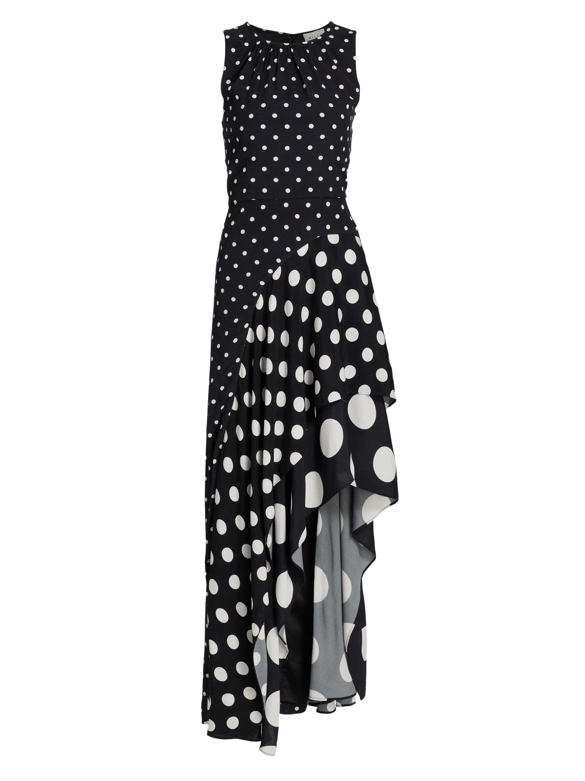 Milly Women's Spencer Polka Dot Asymmetric Ruffle Maxi Dress - Black White