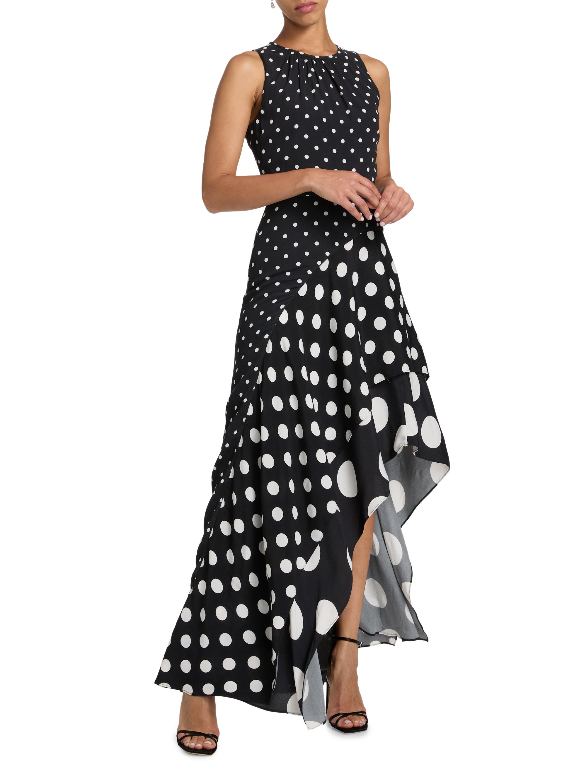Milly Spencer Polka Dot Asymmetric Ruffle Maxi Dress | Saks Fifth Avenue
