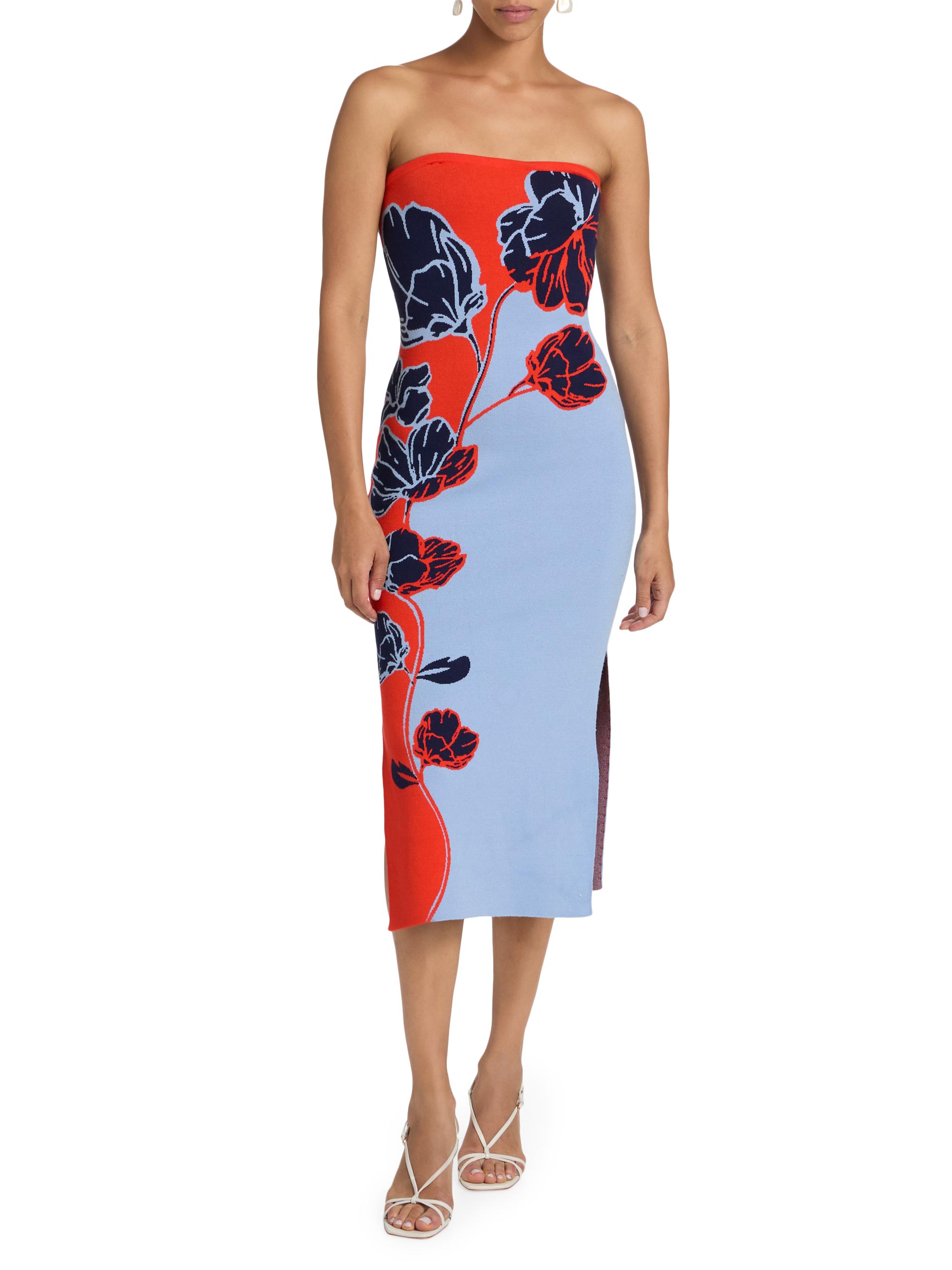 Simone Floral Knit Strapless Midi-Dress