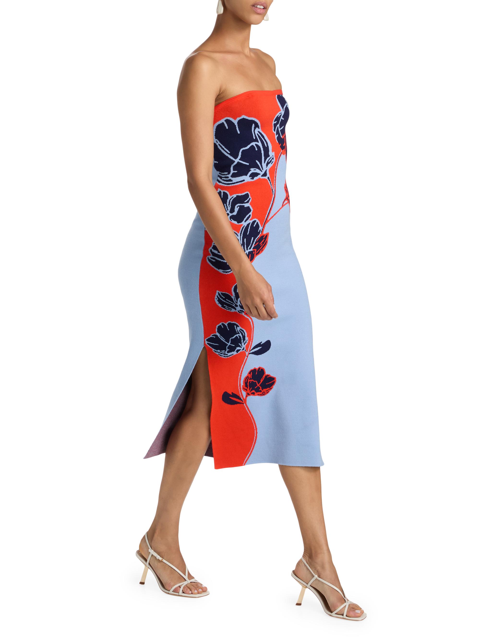 Simone Floral Knit Strapless Midi-Dress