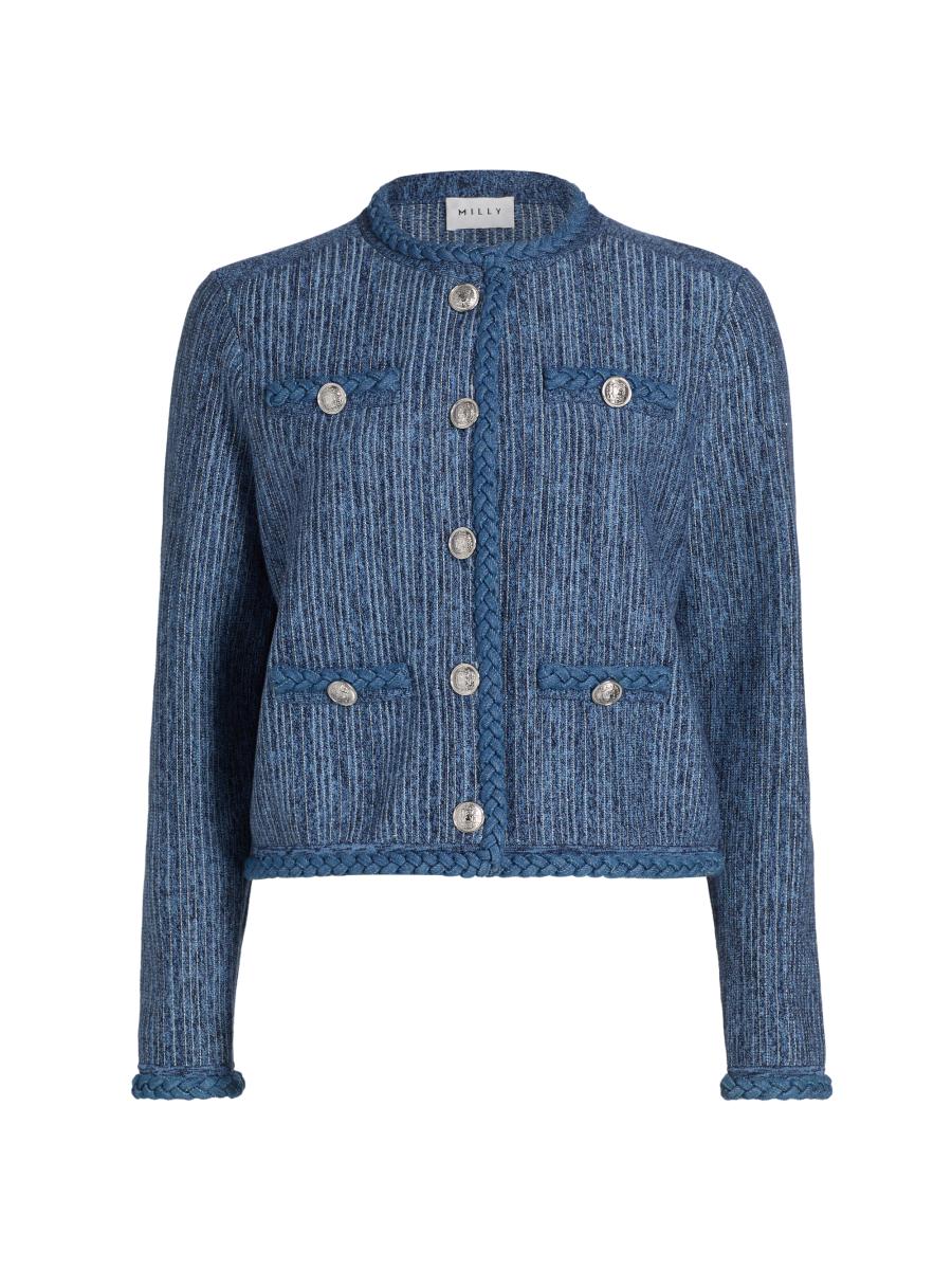 Milly Women's Shayne Pinstriped Knit Crewneck Cardigan In Multi