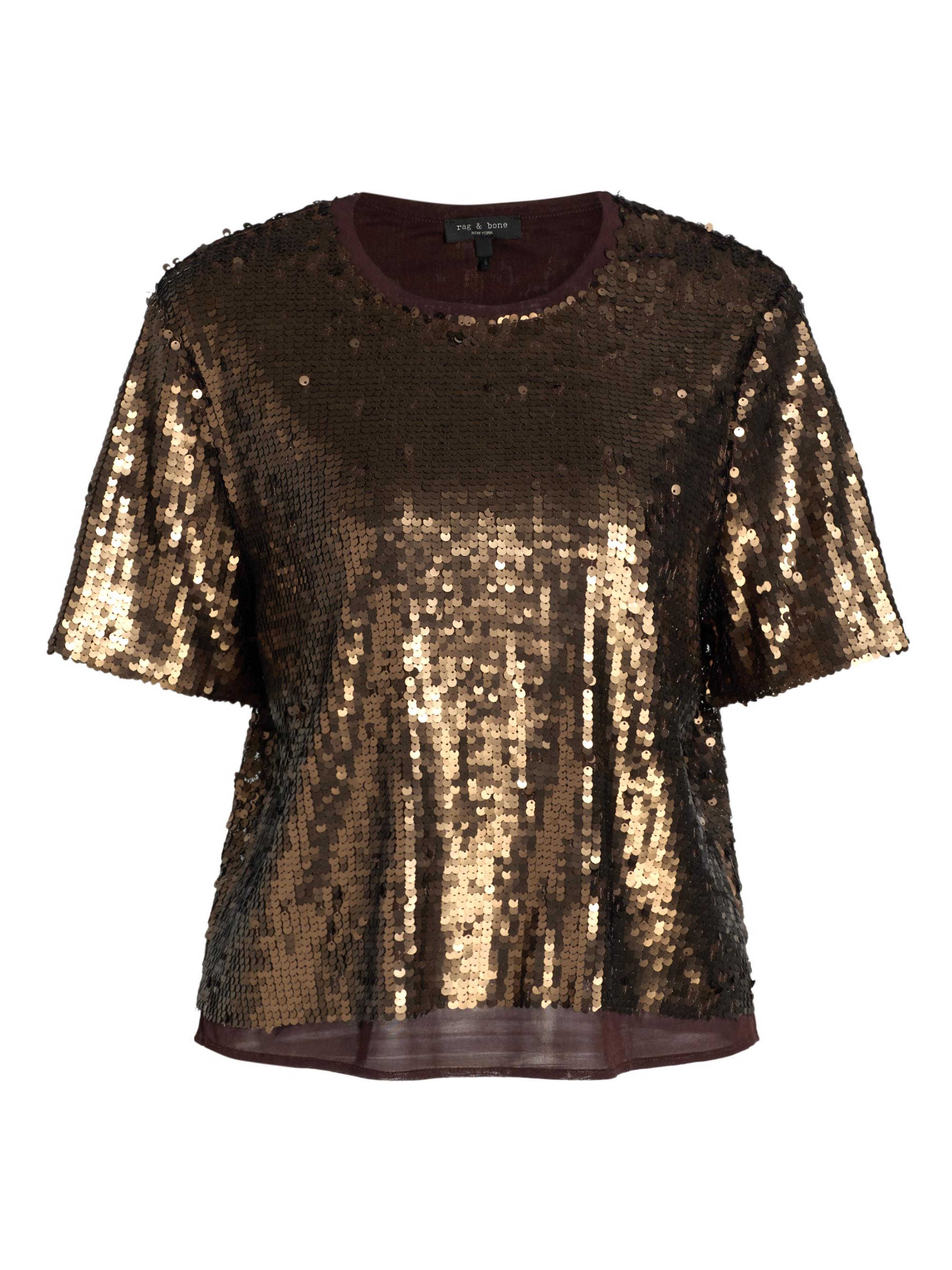 rag & bone Women's Lucy Sequined Crewneck T-Shirt - Coffee