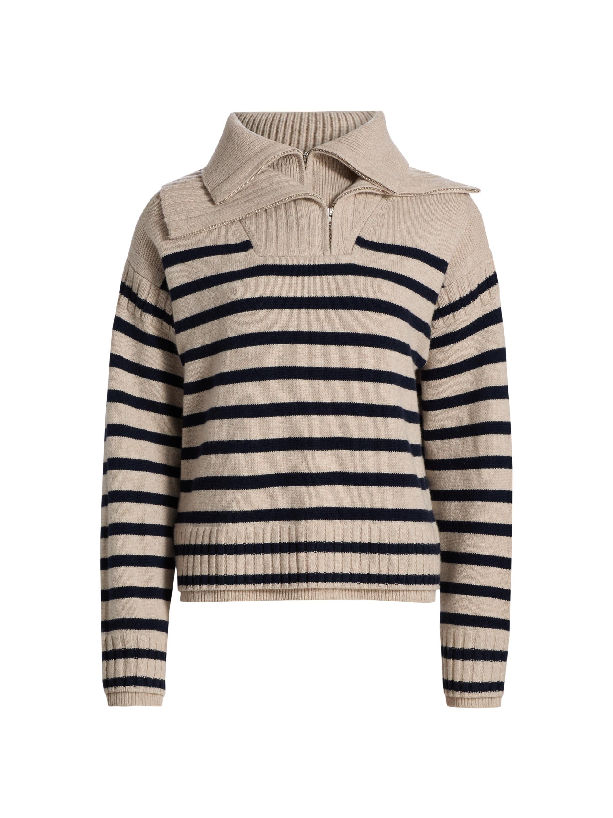 rag & bone Women's Ilaria Striped Wool Half-Zip Sweater - Oat