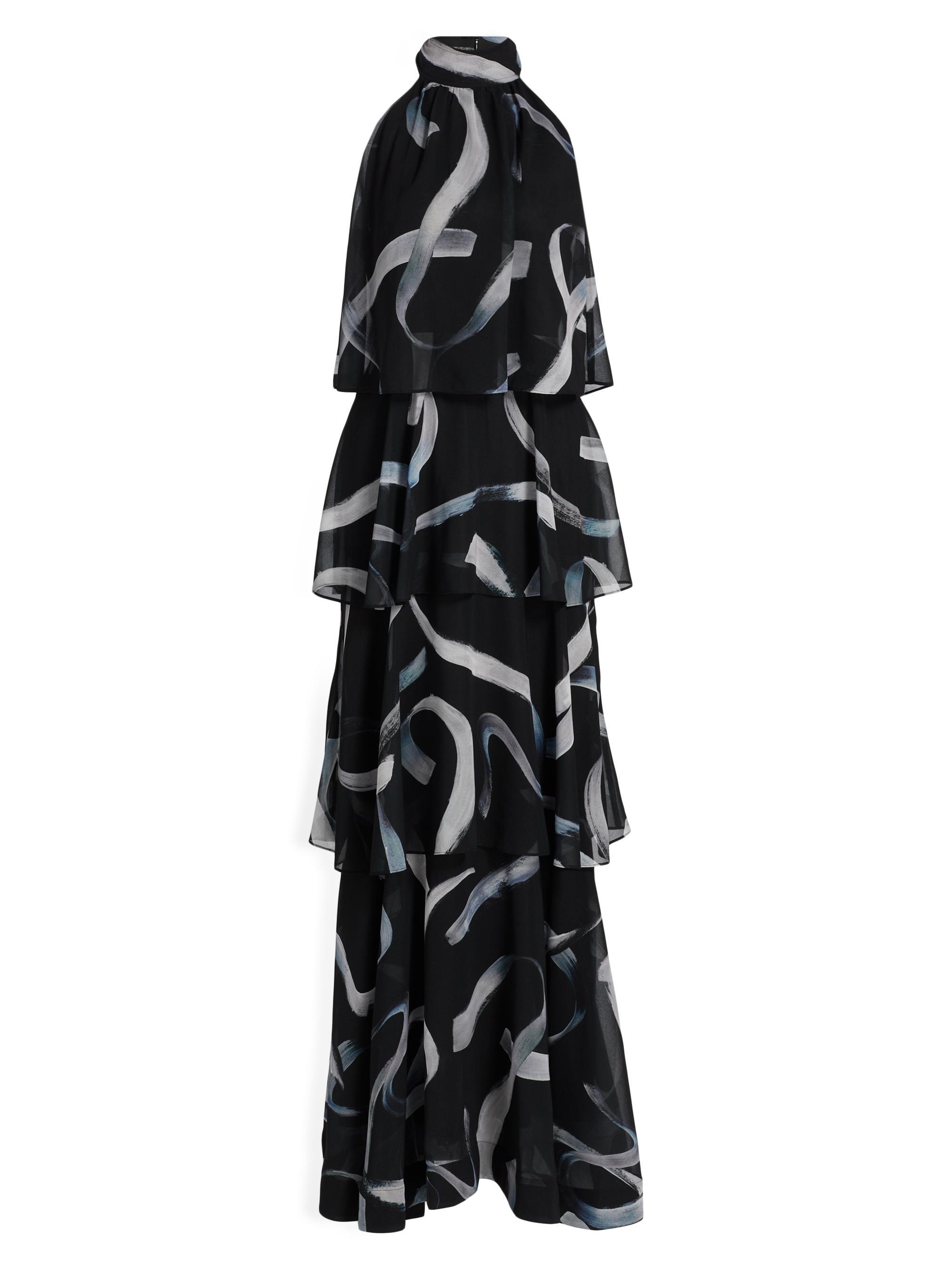 Milly Women's Salem Abstract Ruffle Chiffon Maxi Dress - Black White